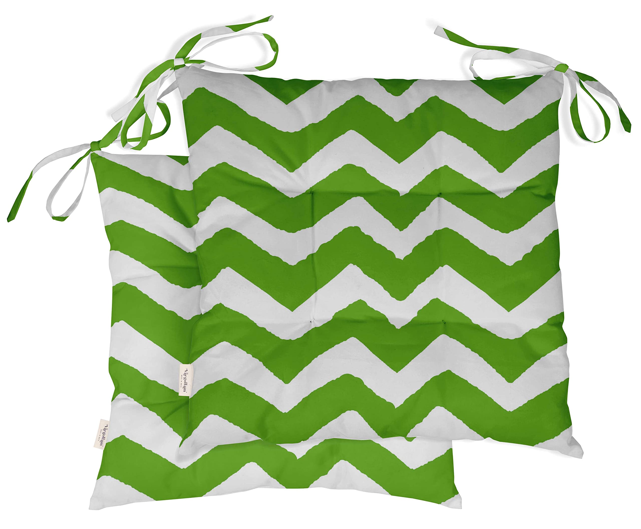 Water Resistant Indoor/Outdoor Tufted Square Patio Cushion Set of 2 - 19-Inch Green Chevron Printed Seat Cushions for Garden, Poolside & Deck Furniture | Durable & Weatherproof