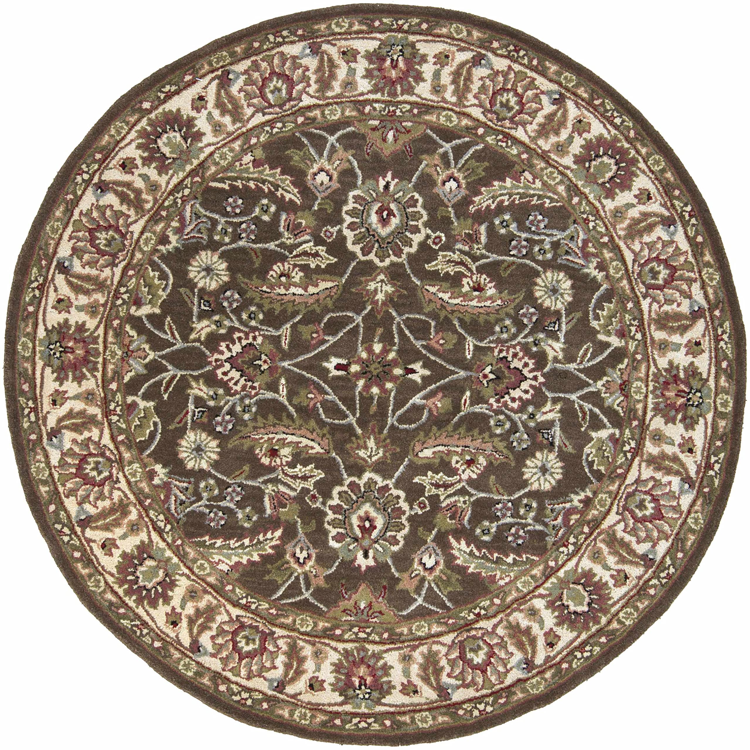 Hauteloom Eupora Wool Round Area Rug 8' - Traditional Brown Black Red Design - Soft & Durable for Living Room, Bedroom, Office - Perfect for Home Decor & Cozy Spaces