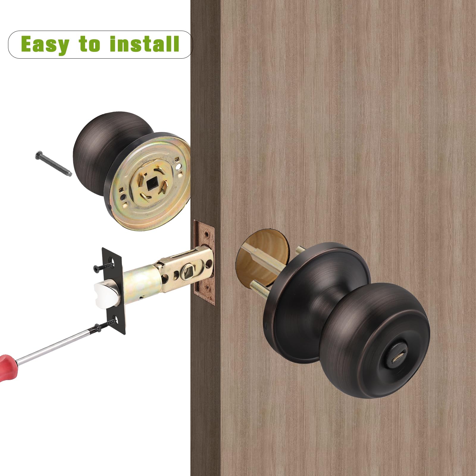 Gobrico 4-Pack Oil Rubbed Bronze Privacy Door Knobs with Lock - Keyless Interior Door Handles for Bathroom & Bedroom - Turn Button Inside, No Key Needed - Perfect for Home Privacy & Security