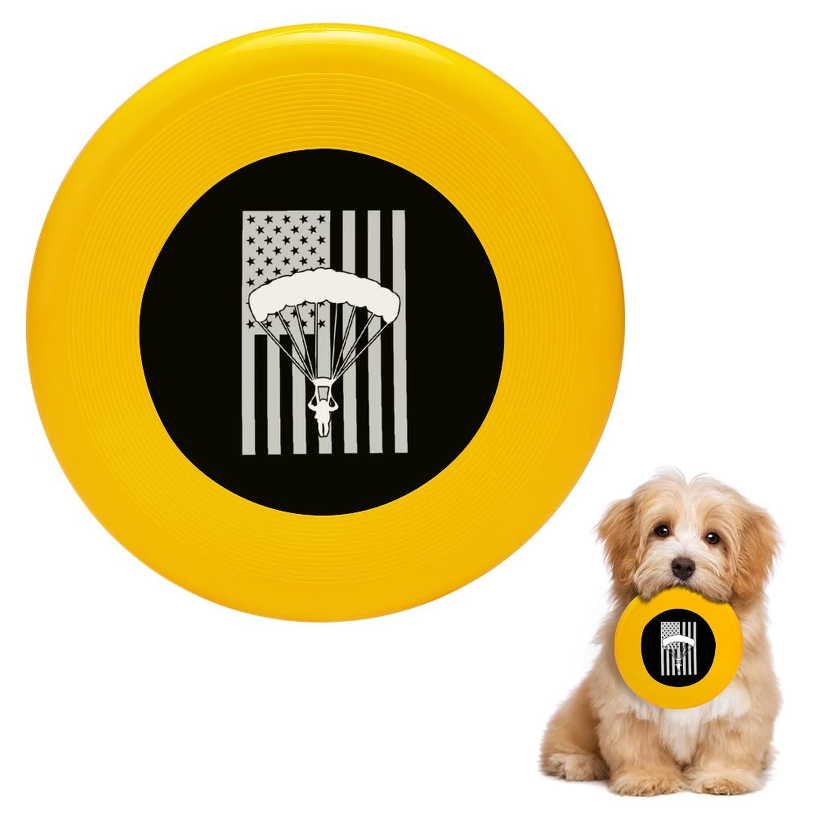 USA Flag Round Dog Flying Disc - Durable Parachuting Skydiving Toy for Training & Outdoor Play - Perfect for Fetch Games, Beach Days & Backyard Fun with Your Pet