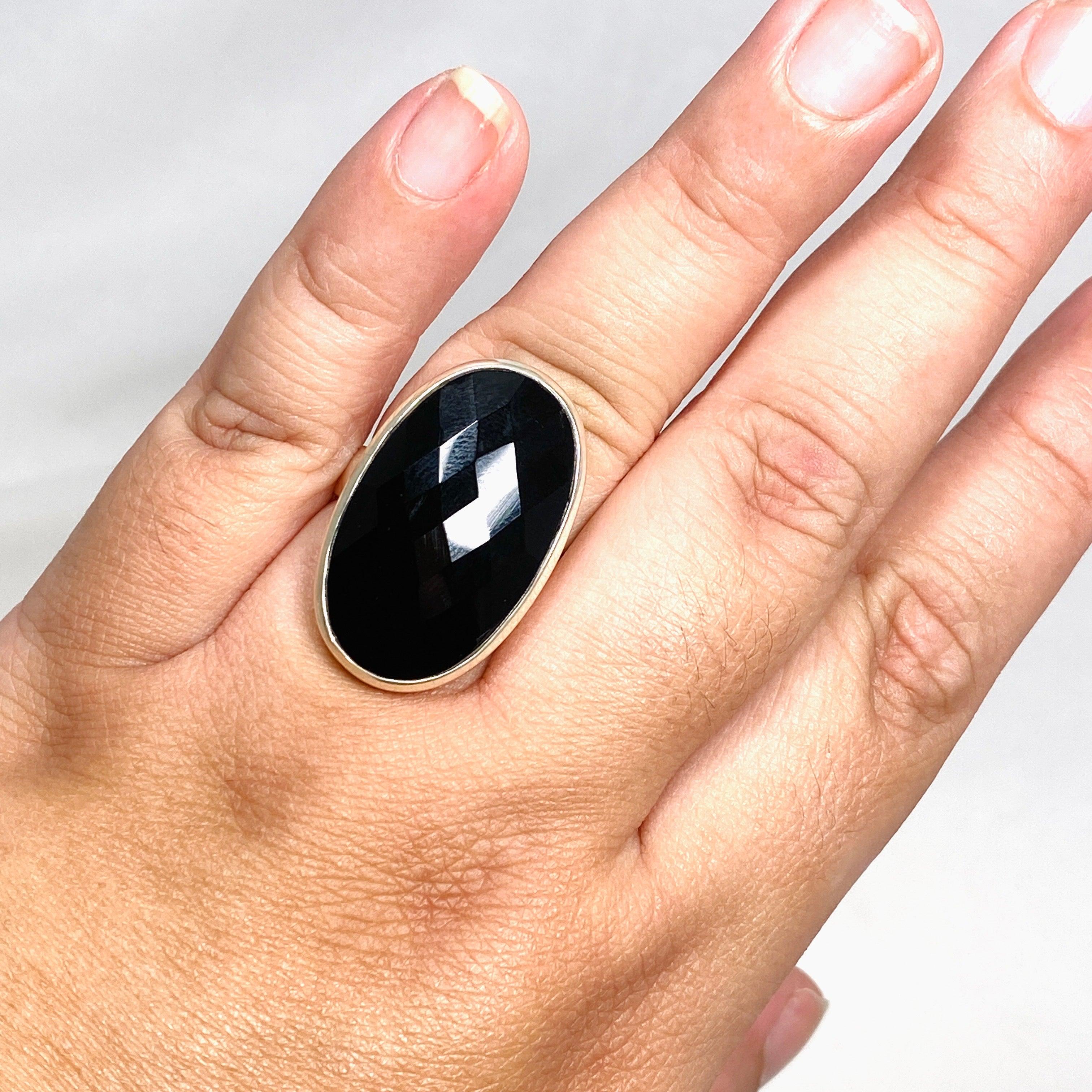 Onyx Faceted Oval Ring Size 11 - Elegant Black Gemstone Jewelry for Women, Perfect for Weddings, Parties & Special Occasions