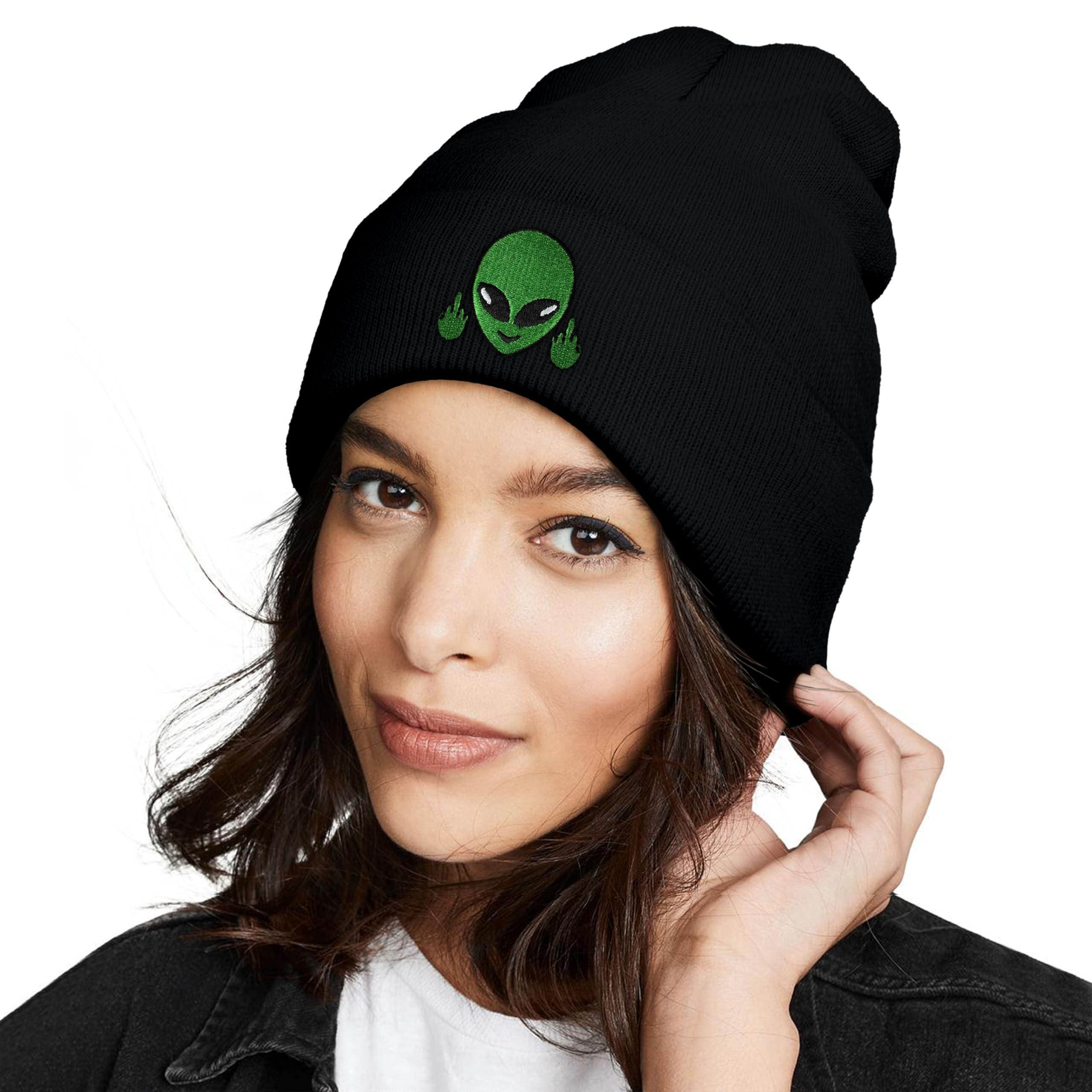 Black Alien Embroidered Beanie Hats for Men & Women - Winter Warm Knit Hat with Funny Alien Design - Unisex Skull Cap for Cold Weather - Perfect Gift for Sci-Fi Lovers (Great for Winter Sports, Outdoor Activities & Cosplay)