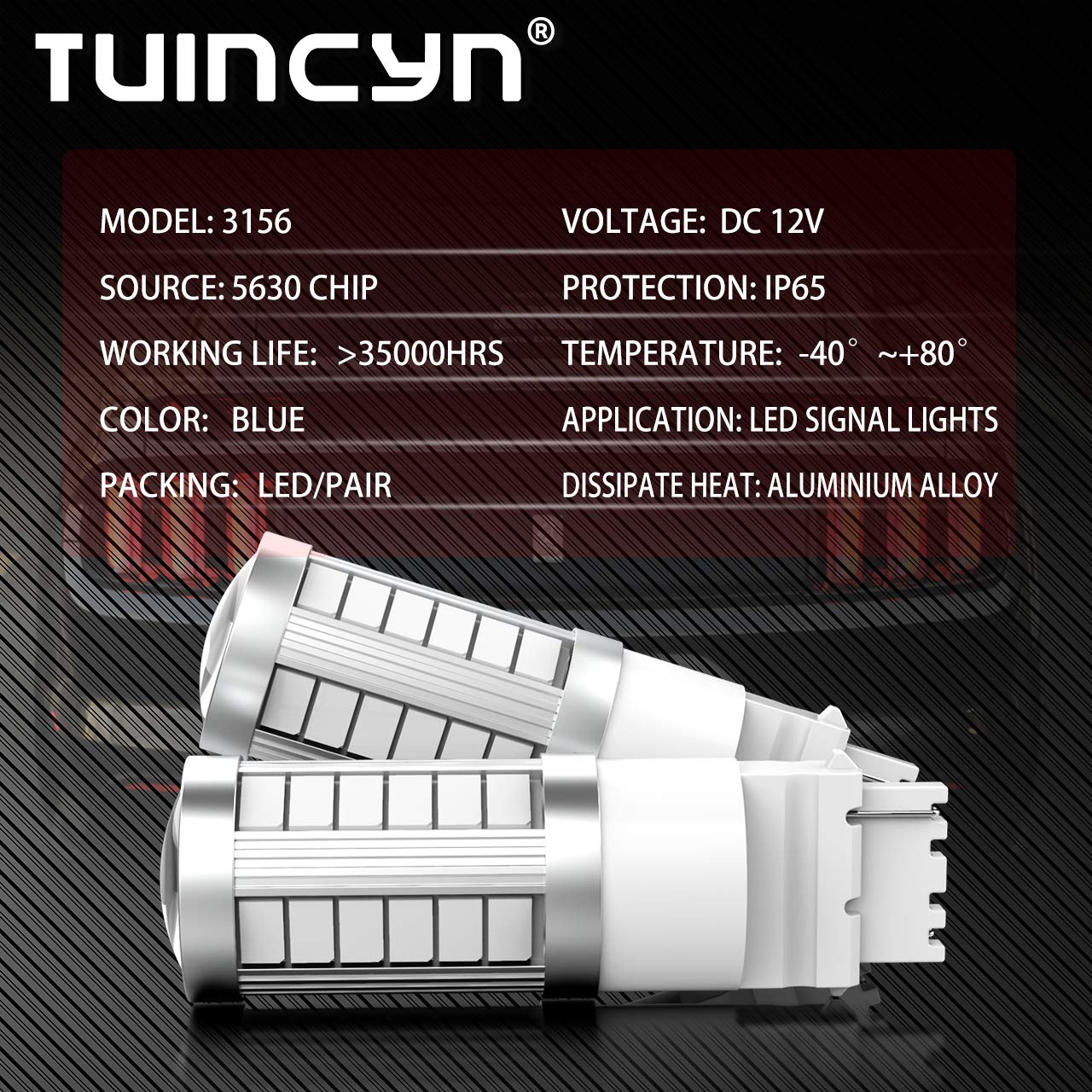 TUINCYN 3156 LED Brake Light Bulb - Blue 5630 33SMD, 900 Lumens Super Bright - 1141 7056 Tail Light, Reverse Light, Parking Light, Turn Signal Lamp - DC 12V 3.6W (Pack of 10) - Perfect for Cars, Trucks, SUVs, Motorcycles & Trailers