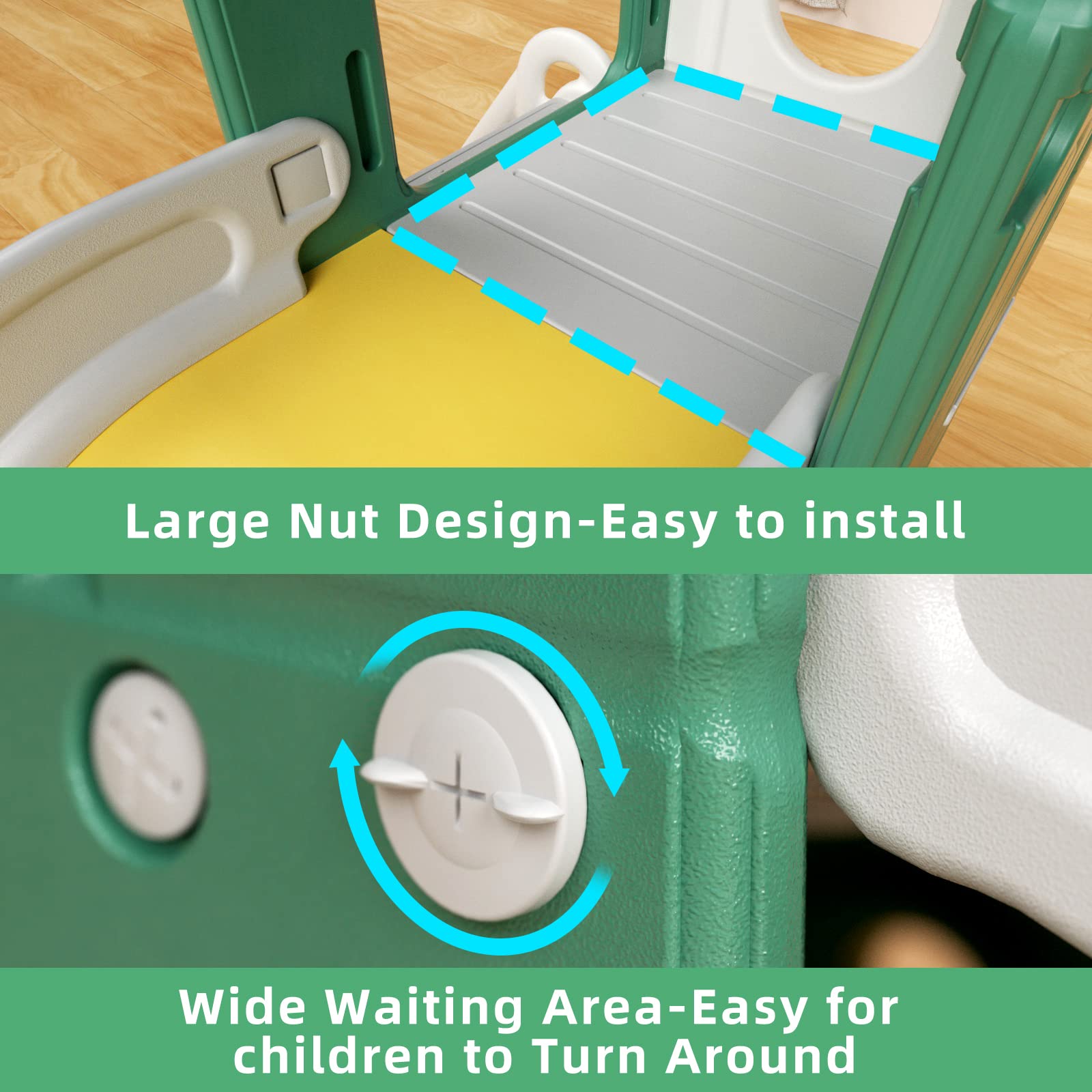 XJD 5-in-1 Toddler Slide with Basketball Hoop & Storage - Indoor/Outdoor Playset for Kids Ages 1-3 - Safe Non-Slip Steps & Fun Telescope - Perfect for Backyard, Playroom & Daycare (Green)