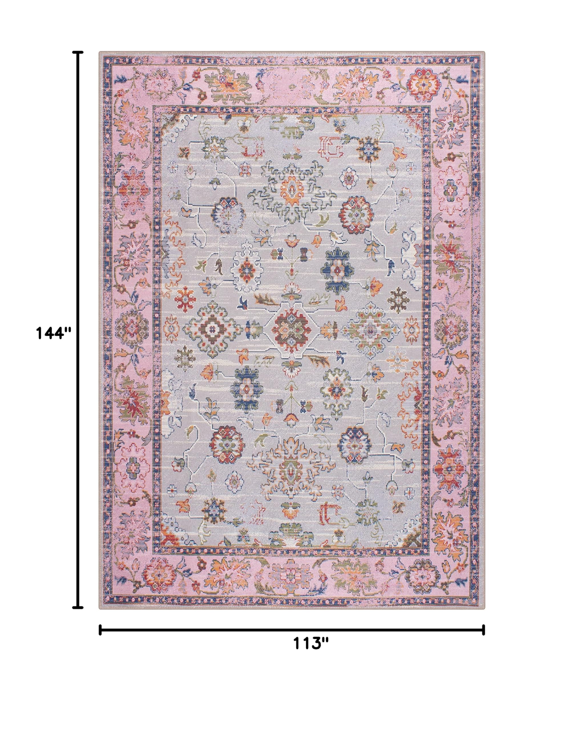 GLN Rugs Traditional Collection - Machine Washable Non-Slip Low Pile Chenille Area Rug for Living Room, Bedroom, Kitchen - 9'5