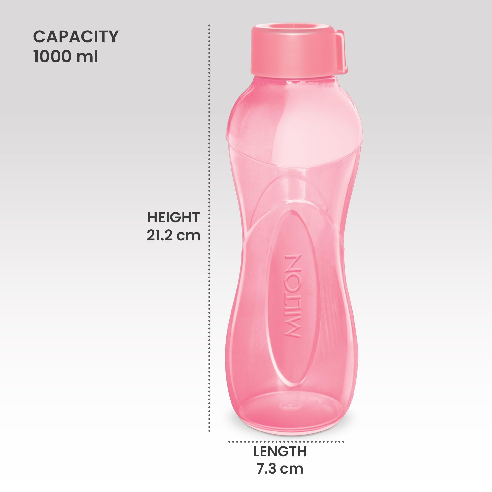 MILTON I Go Plastic Water Bottle 1000ml - BPA Free Reusable Water Bottle for Sports, Gym, Hiking, Travel & Daily Use | Leak Proof Pink Water Bottle for Home, Office & Outdoor Activities