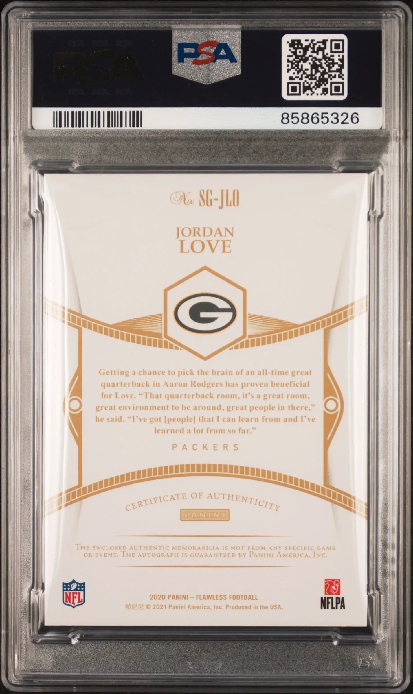 2020 Panini Flawless Signature Gloves PSA 8 Jordan Love Gold Foil RPA 21/25 - Rare Football Trading Card for Collectors & Investors - Perfect for Display, Trading, and Sports Memorabilia Collections