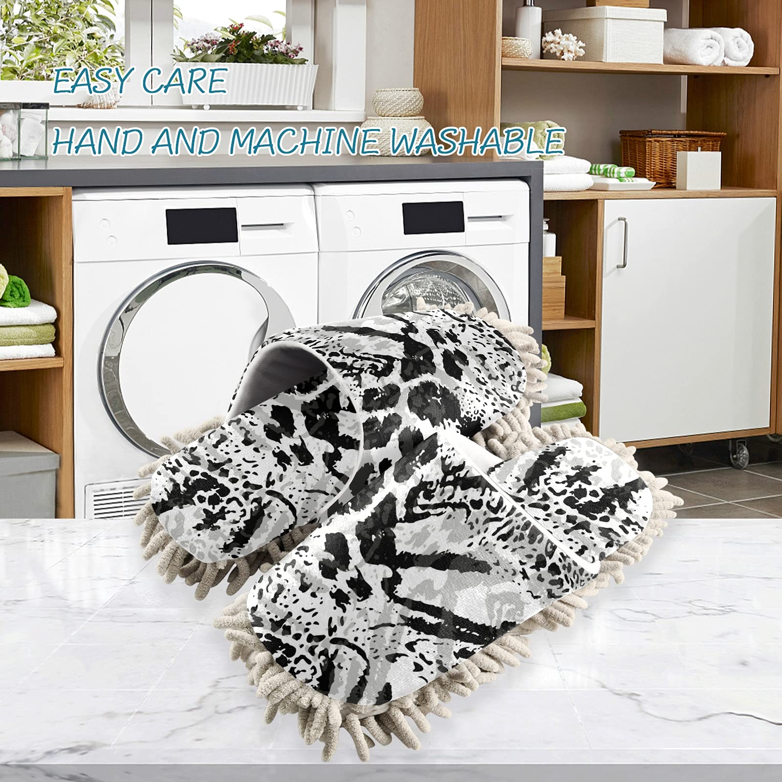 Soft Plush Pattern Mopping Slippers - Washable & Reusable House Cleaning Slippers for Easy Floor Cleaning | Perfect for Home, Kitchen, Bathroom & Pet Areas