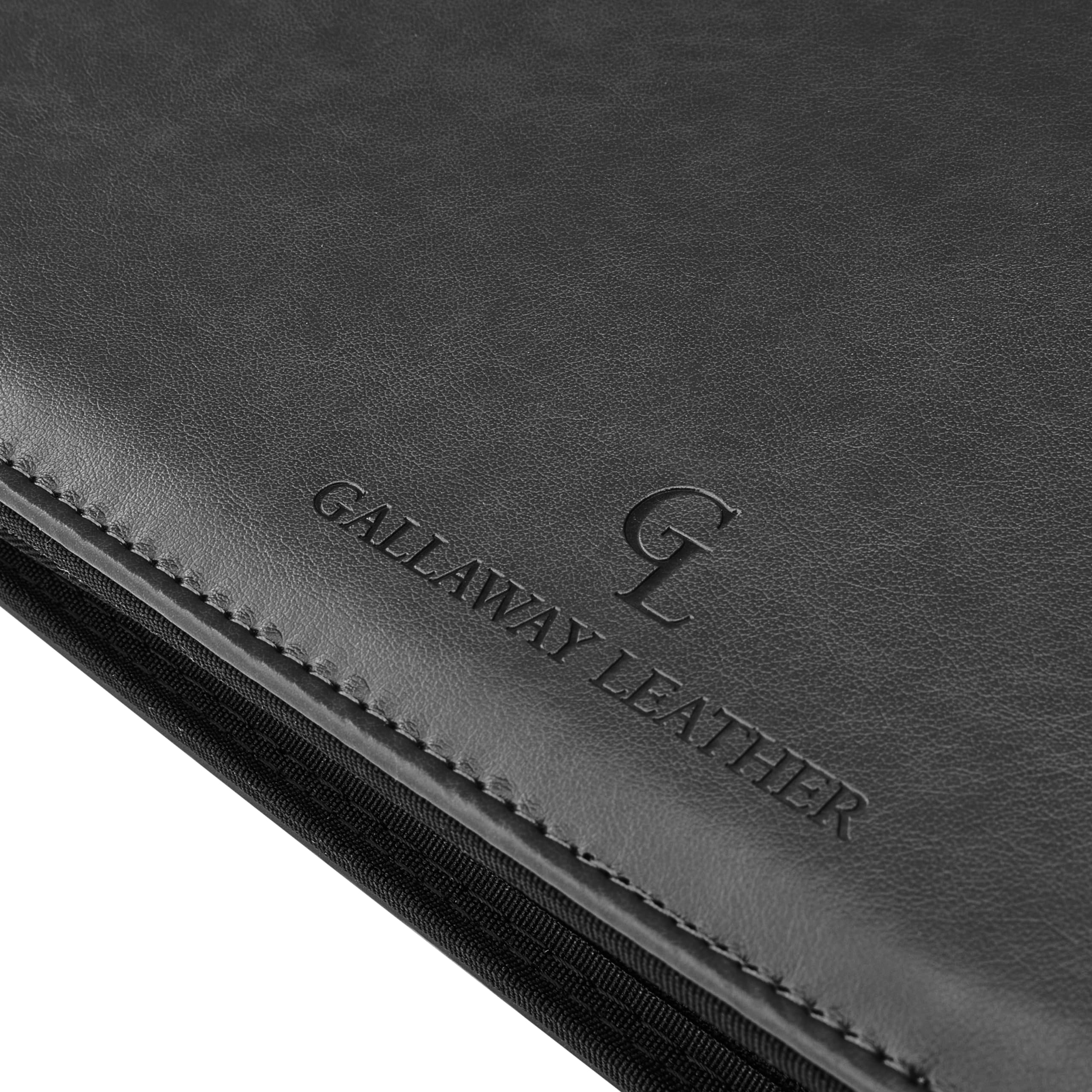GALLAWAY LEATHER 7 Ring Business Checkbook Binder - PU Leather Zippered Check Portfolio Holder with 600 Checks Capacity for Executives & Personal Use (Black) | Perfect for Office, Banking & Financial Organization