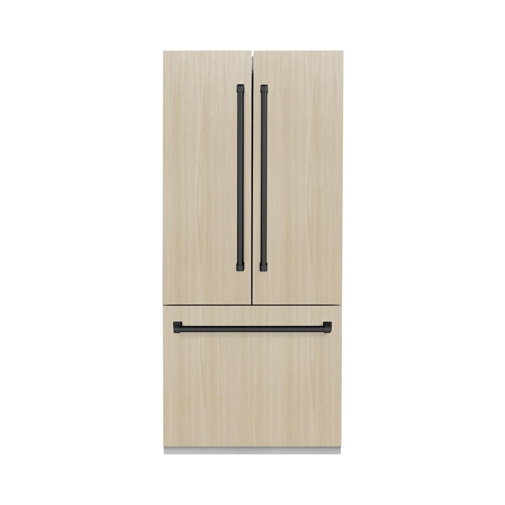 ZLINE Autograph Edition 36 Inch Panel Ready French Door Built-In Refrigerator - 19.6 cu ft Capacity, Bottom Freezer, Water Dispenser & Ice Maker, Matte Black Accents (RBIVZ 36 MB) - Perfect for Modern Kitchens and Open-Concept Homes