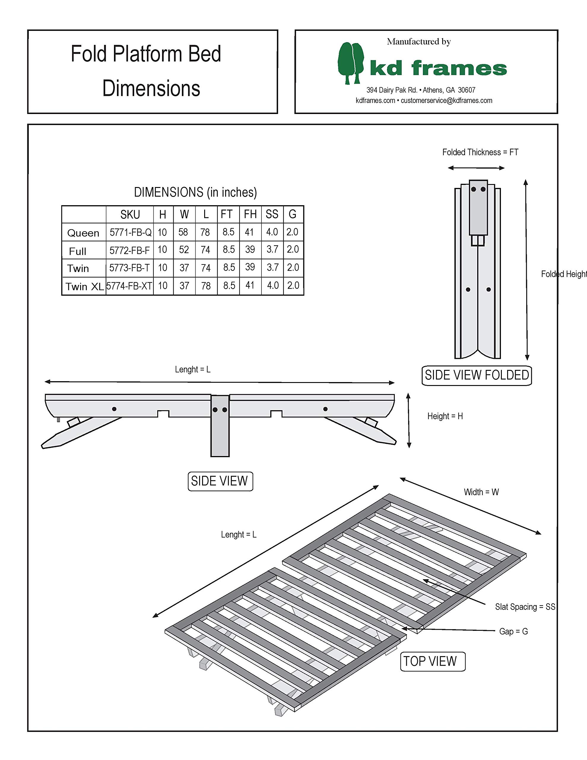 KD Frames Foldable Twin Platform Bed Frame - Solid Unfinished Wood Minimalist Bed - No Box Spring Needed, Easy Assembly - Perfect for Small Spaces, Guest Rooms & Kids Bedrooms