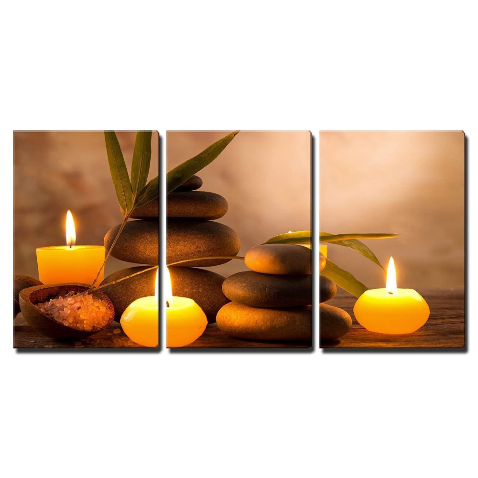3-Piece Aromatherapy Spa Candles Set with Zen Stone Posters - Framed Canvas Wall Art for Home Decor, Bedroom & Living Room Paintings (Ready to Hang) | Perfect for Relaxation, Meditation & Stress Relief