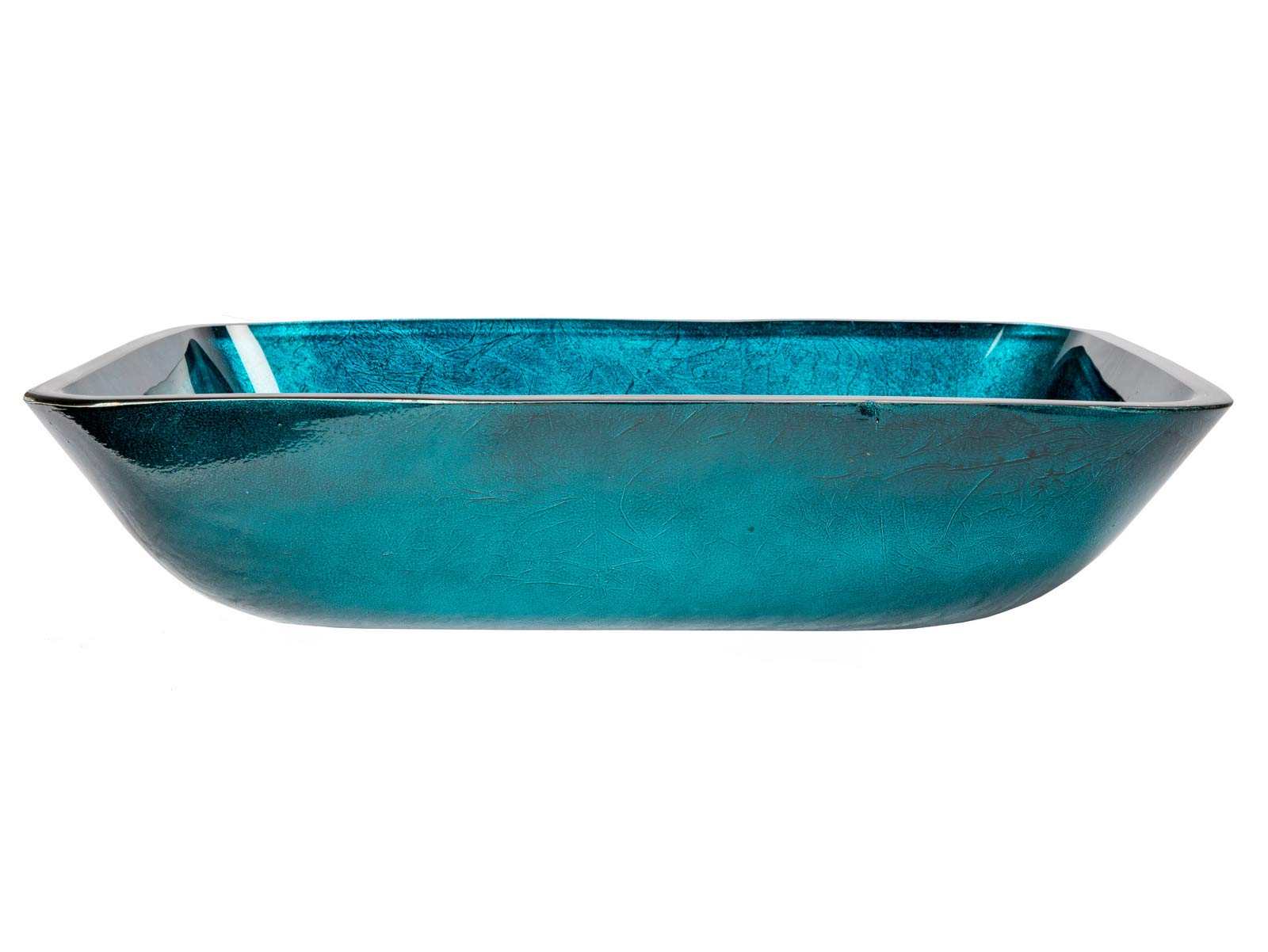 Modern Rectangular Turquoise Blue Foil Glass Vessel Bathroom Sink - Stylish Vanity Basin for Contemporary Home Decor, Perfect for Bathroom Renovation and Luxury Interior Design