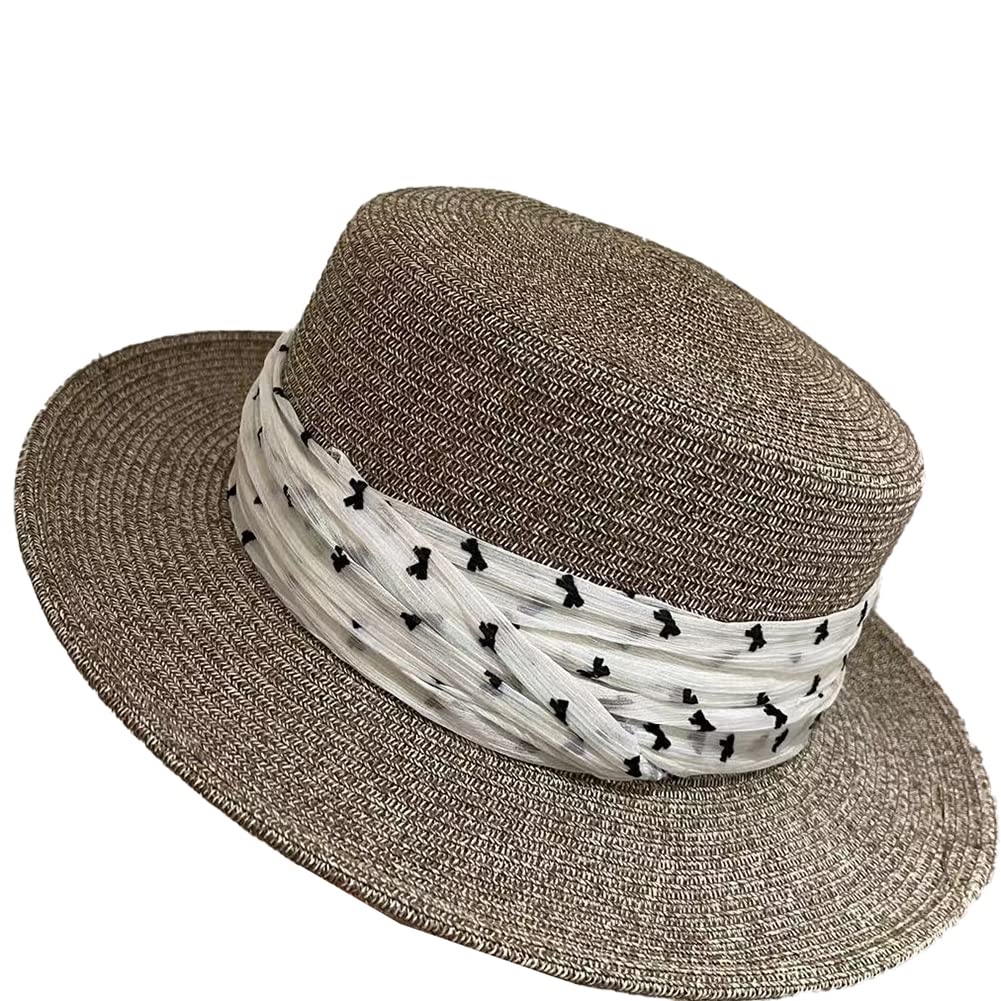 Stylish UV Protection Straw Beach Sun Hats for Women & Men - Summer Fedora Boater Hat with Wide Brim - Perfect for Outdoor Activities, Vacations, and Sun Protection at Beach, Pool, or Garden Parties