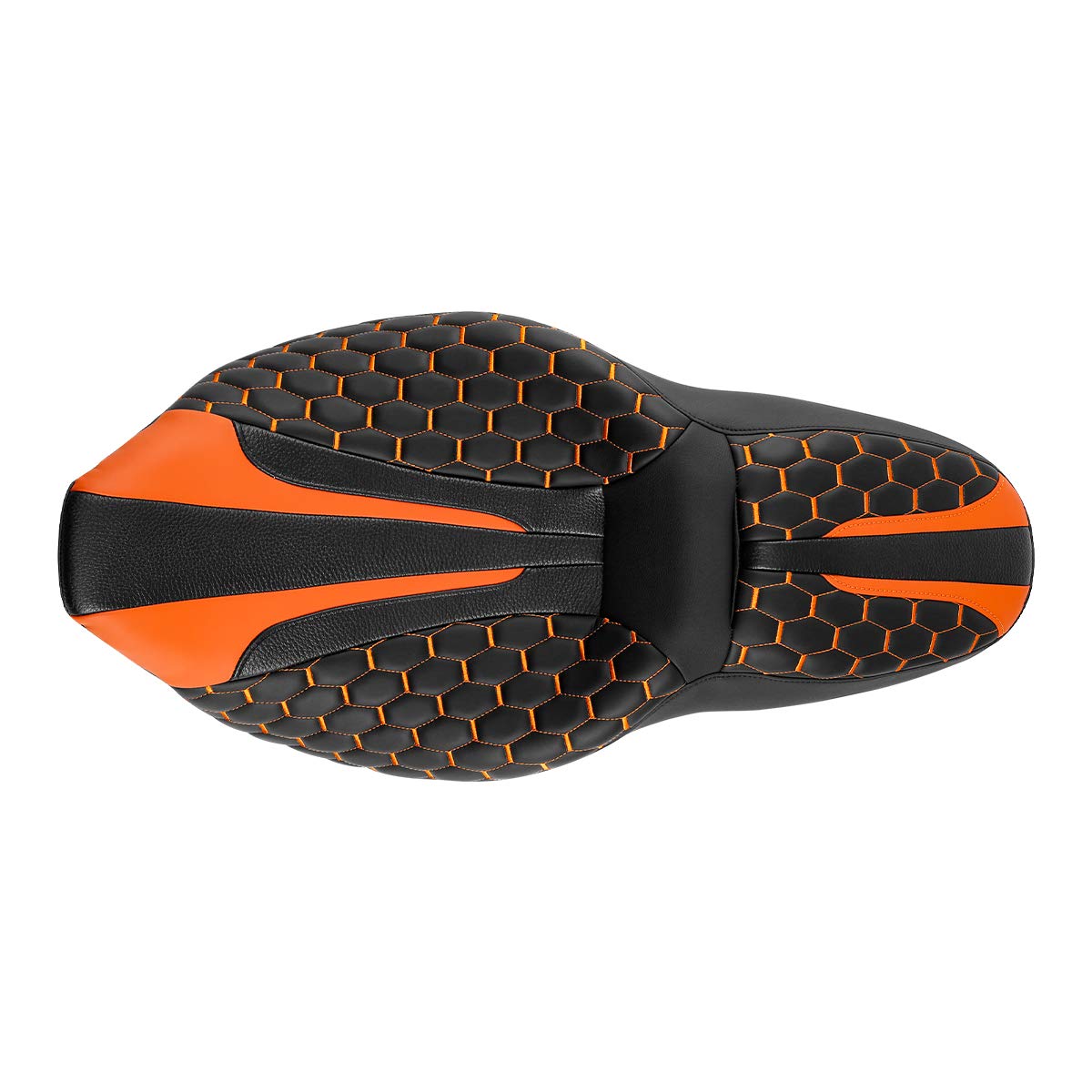 Premium Hexagon Stitched Low-Profile Touring Seat for Harley Davidson Road King, Street Glide, Road Glide, Electra Glide & CVO (2009-2020) - Comfortable Orange Motorcycle Seat for Long Rides & Road Trips
