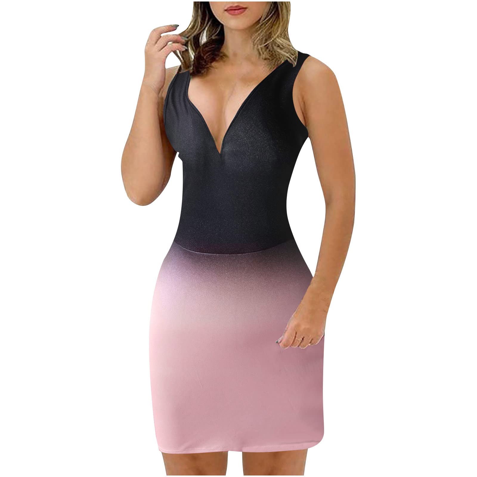 Sexy Deep V-Neck Bodycon Dress for Women - Sleeveless Leopard Print Midi Party Dress with Back Zipper | Perfect for Club Nights, Date Nights & Special Occasions