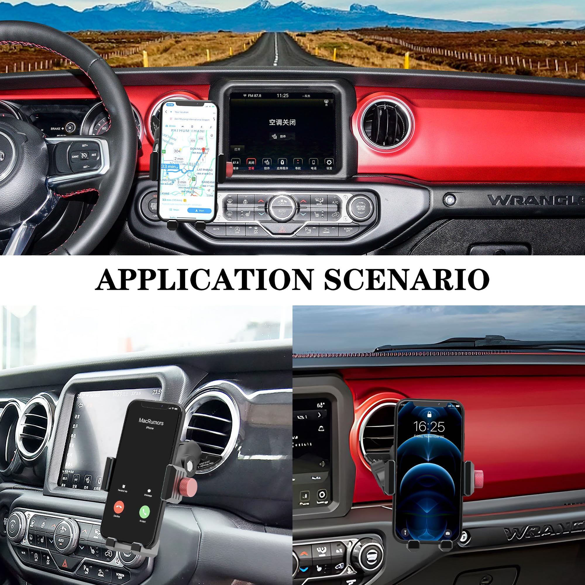 Jeep Wrangler JL & Gladiator JT (2018-2023) Aluminum Phone Mount - 360° Rotating Ball Head Vent Holder Compatible with iPhone, Android & Smartphones | Perfect for Off-Road Adventures & Daily Commutes