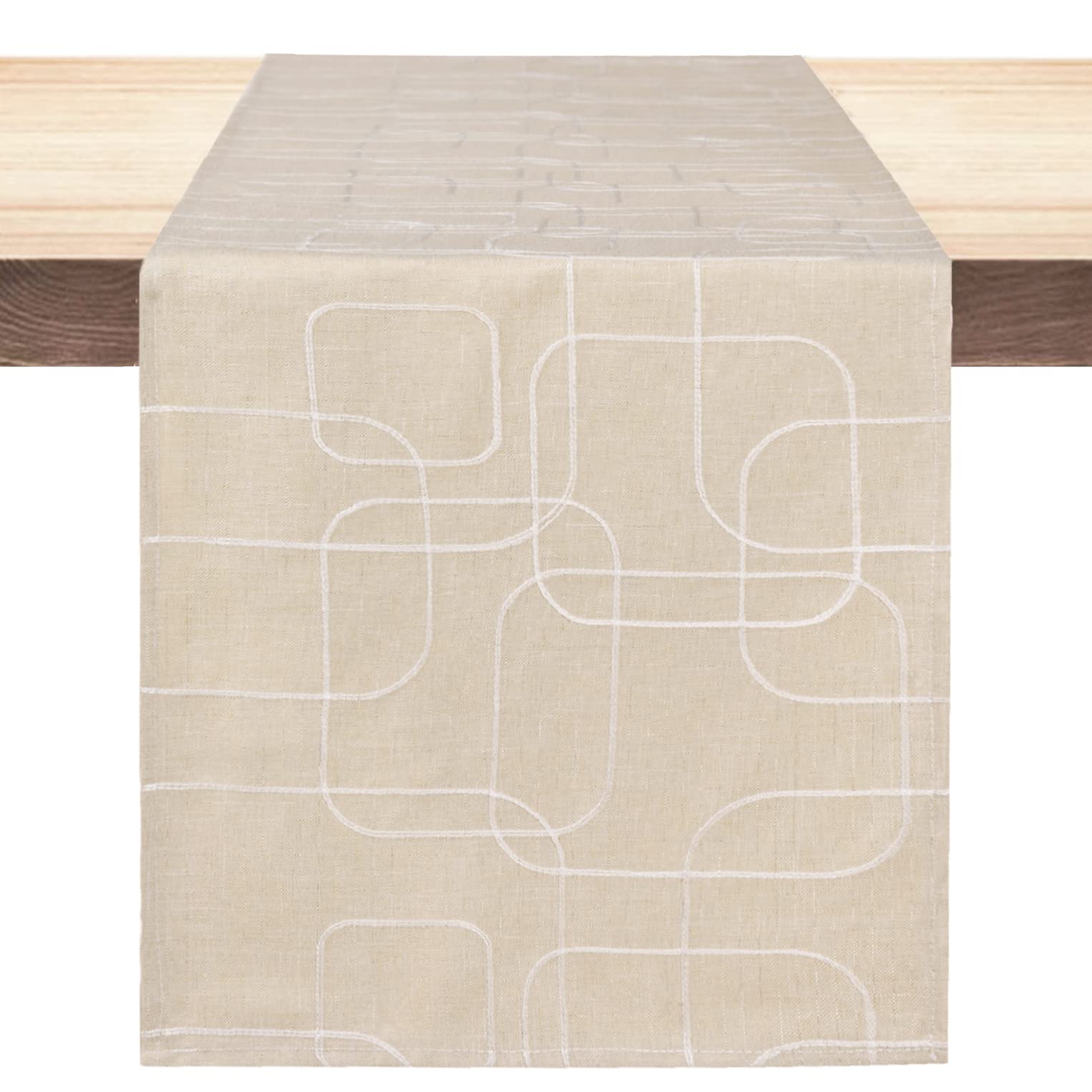 Elegant 13x72 Inch Light Ivory Embroidered Table Runner - Premium Linen Dining Table Decor for Kitchen, Coffee Table, Wedding & Party - Home Decoration Accessory (13