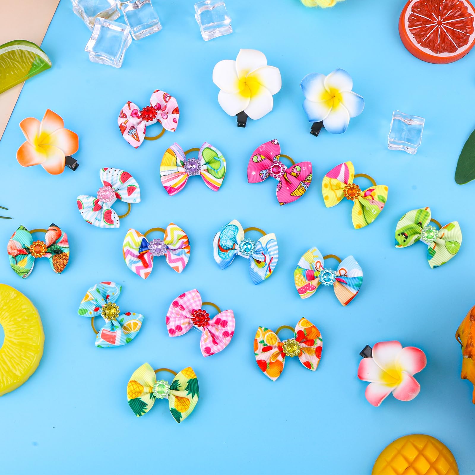 100Pcs Spring Summer Dog Bows & Hair Clips with Rubber Bands - Floral Puppy Hair Barrettes for Small Medium Large Dogs - Perfect for Grooming, Pet Parties & Daily Styling Accessories