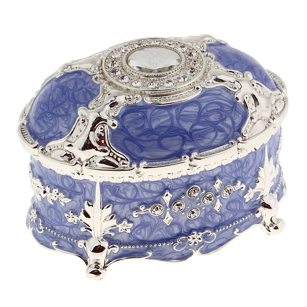 Vintage Crystal Enamel Oval Metal Jewelry Box - Purple Medium Size Jewelry Organizer for Earrings, Rings & Necklaces | Perfect Gift for Women, Bridesmaids & Birthday Presents | Elegant Storage Solution for Dresser, Vanity & Travel