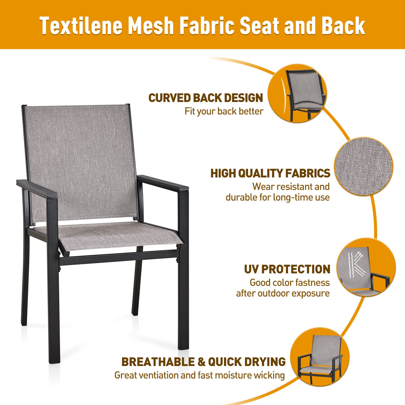 MEOOEM 4-Piece Patio Dining Chairs Set - Textilene Outdoor Chairs with Metal Frame, Weather-Resistant Modern Furniture for Garden, Backyard, Poolside & Outdoor Entertaining