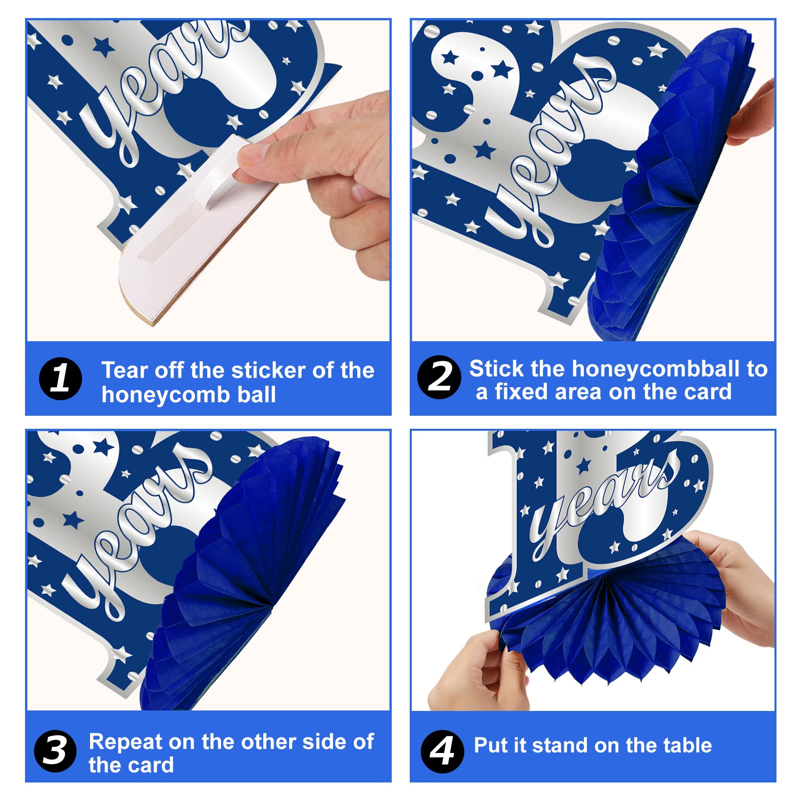 Kauayurk 8Pcs Blue Silver 13th Birthday Party Decorations Set - Honeycomb Centerpieces, Table Toppers & Party Supplies for Boys | Perfect for Teen Birthday Celebrations, Decorating Party Tables & Creating Festive Atmosphere