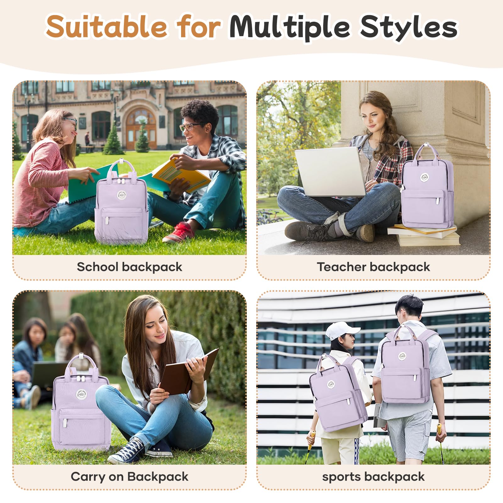 SUWASP Small Waterproof Backpack for Women & Men - Lightweight School Bookbag for Middle/High School & College - Mini Classic Travel Daypack for Teens & Adults - Casual Use for Daily Commute, Hiking & Outdoor Activities - Purple