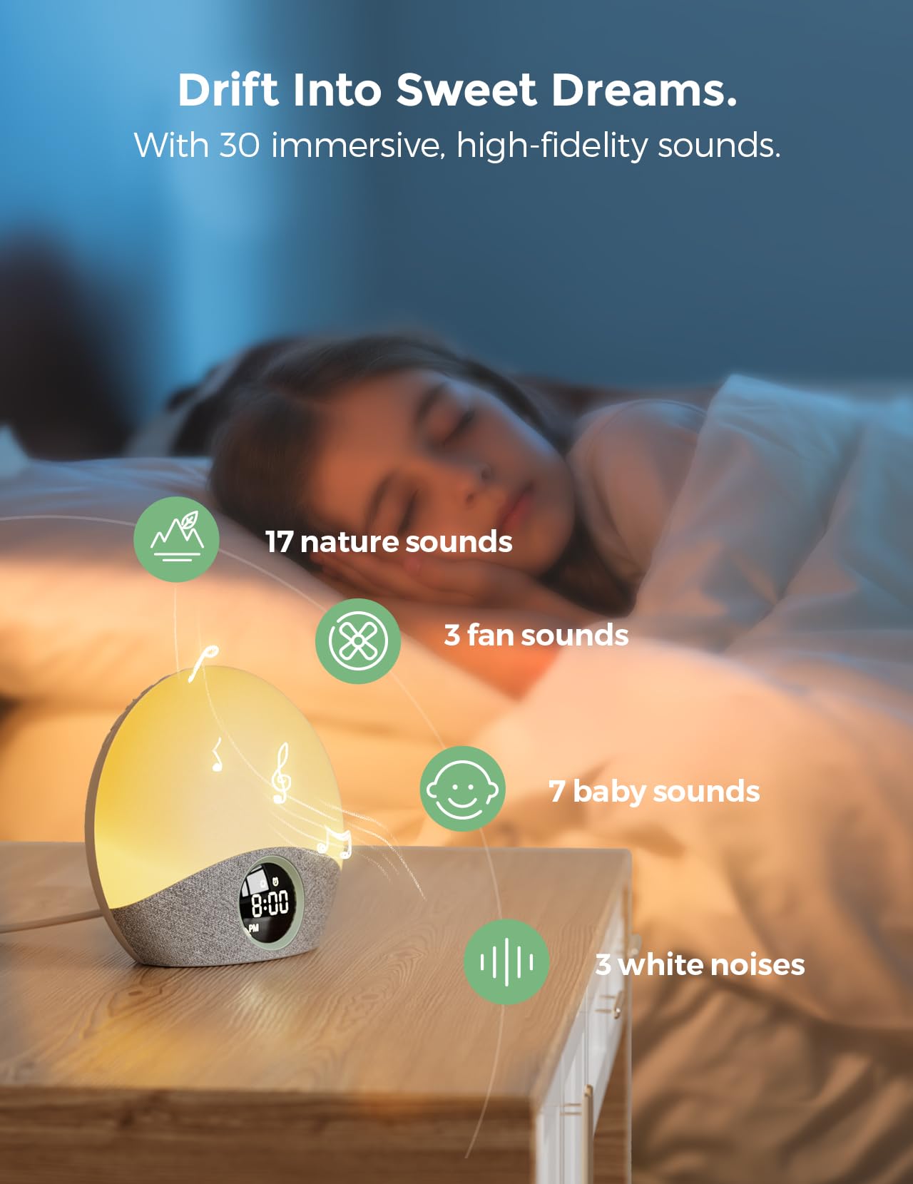 Momcozy Sunrise Alarm Clock & White Noise Machine for Adults & Babies - Dimmable Night Light, 30 Soothing Sleep Sounds, 7 Color Options - Ideal for Heavy Sleepers & Nursery Bedrooms | Perfect for Gentle Wake-Ups, Relaxation & Better Sleep