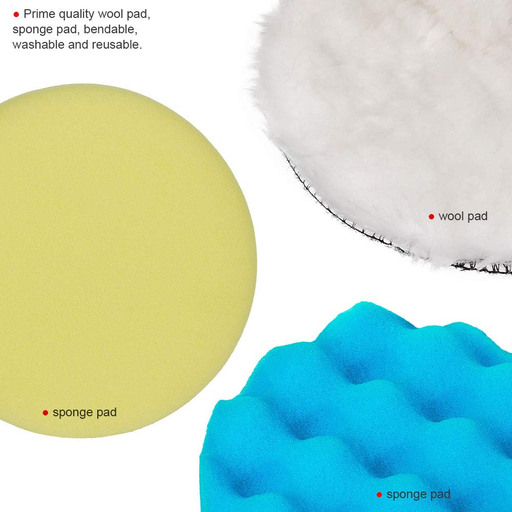 HIFROM 26-Piece 5-Inch (125mm) Drill Polishing Pad Buffing Sponge Kit for Cars - Foam Pads Set with M14 Drill Adapter & Shank - Perfect for Auto Detailing, Polishing, and Waxing