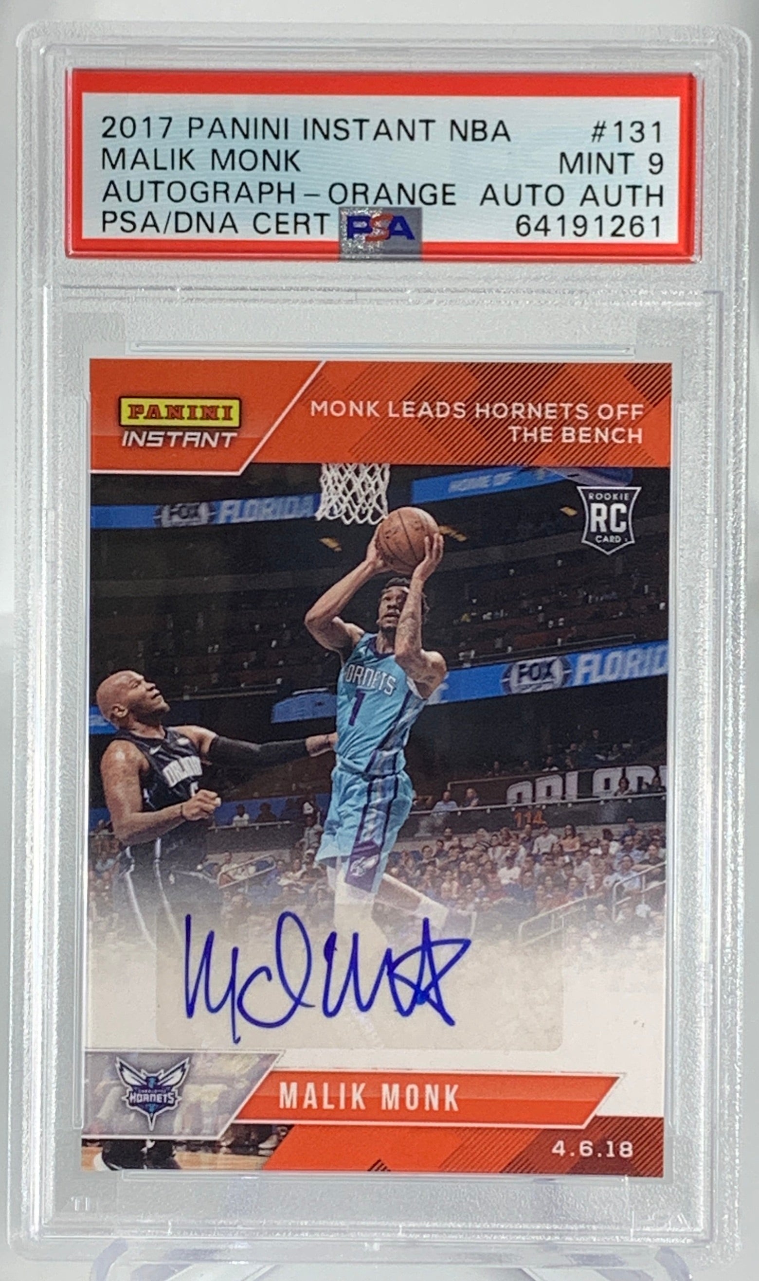 2017 Malik Monk 1/5 AUTO Orange Panini Instant PSA 9 MINT Basketball Card #64191261 - Perfect for Collectors, Investors & Sports Memorabilia Enthusiasts