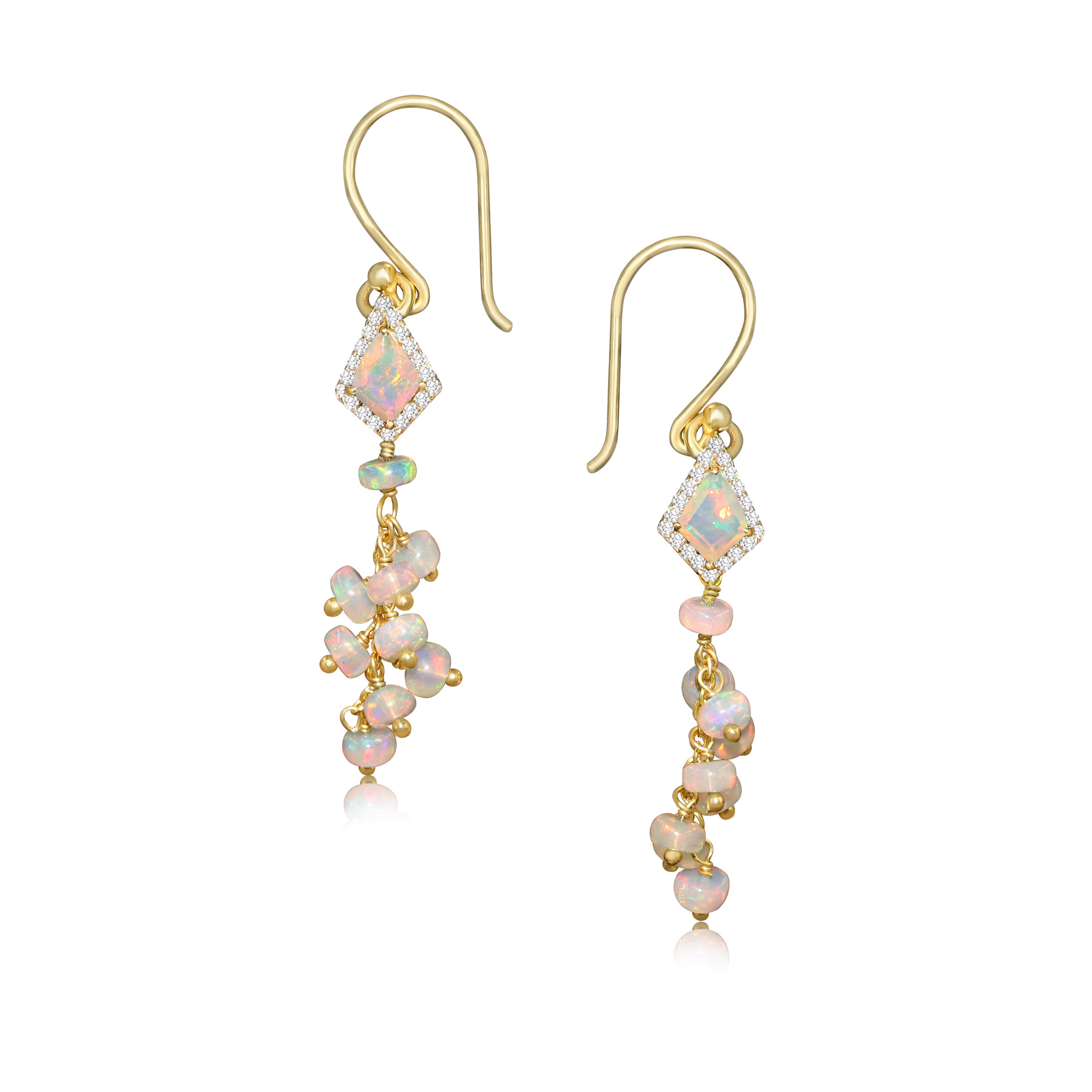 Natural Ethiopian Opal Beaded Earrings with Kite Charm - Handmade Fire Opal Jewelry for Women, Gift for Her, Boho Style Accessories for Parties & Special Occasions