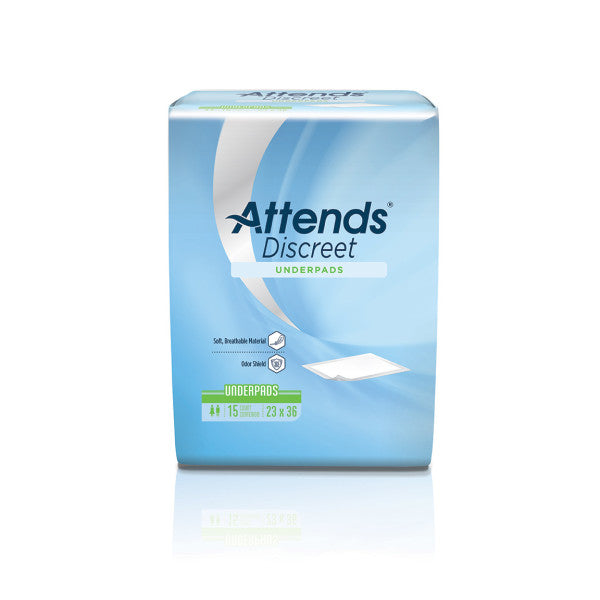 Attends Discreet Underpads - 23x36 Inch Disposable Absorbent Pads for Incontinence Protection | Waterproof Bed Pads for Adults & Elderly Care | Skin & Surface Protection for Home & Hospital Use