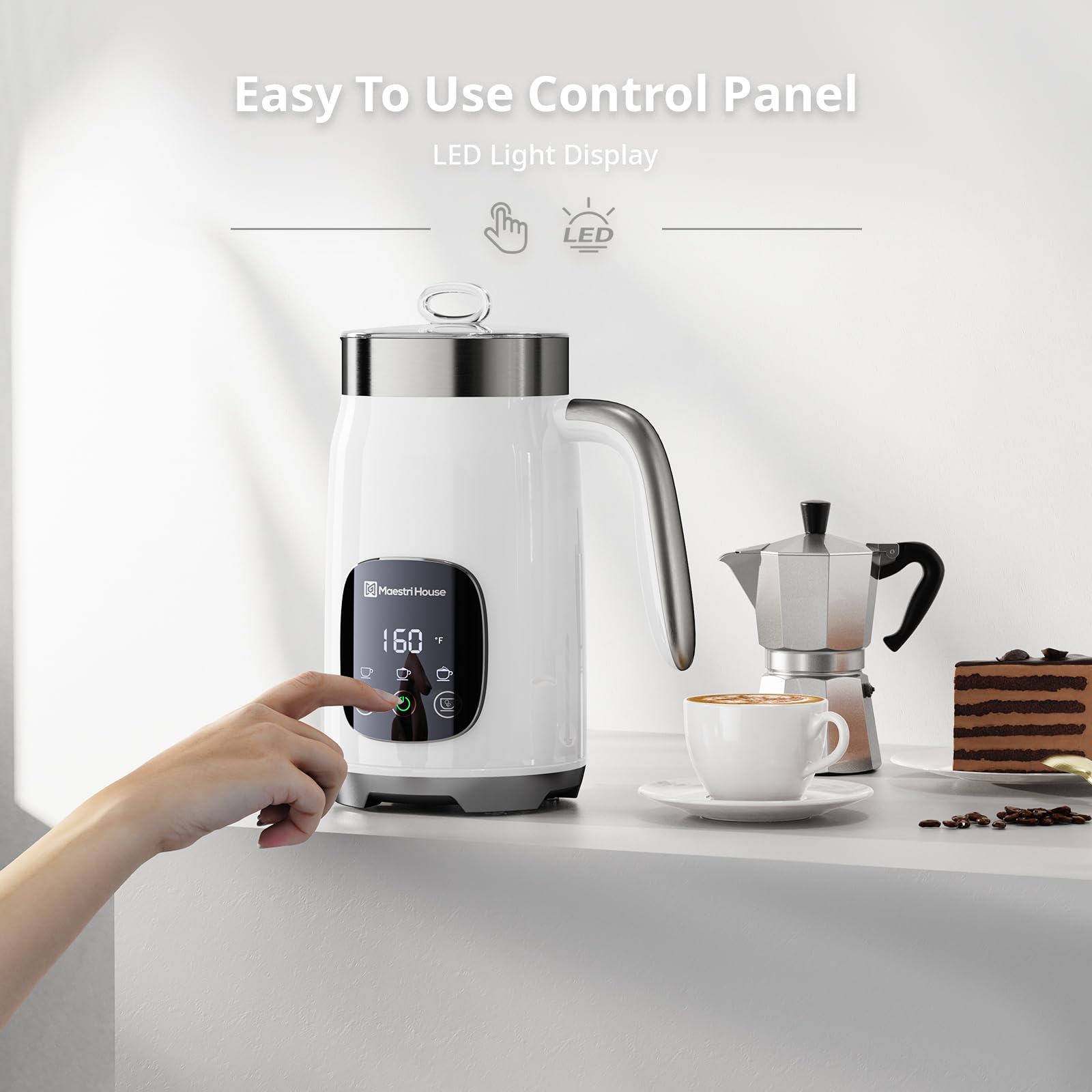 Maestri House Electric Milk Frother and Steamer - 14.1OZ/400ML Capacity, Variable Temperature & Froth Thickness, Smart Touch Control with Memory Function - Perfect for Making Lattes, Cappuccinos, Hot Chocolate and Warm Milk at Home or Office