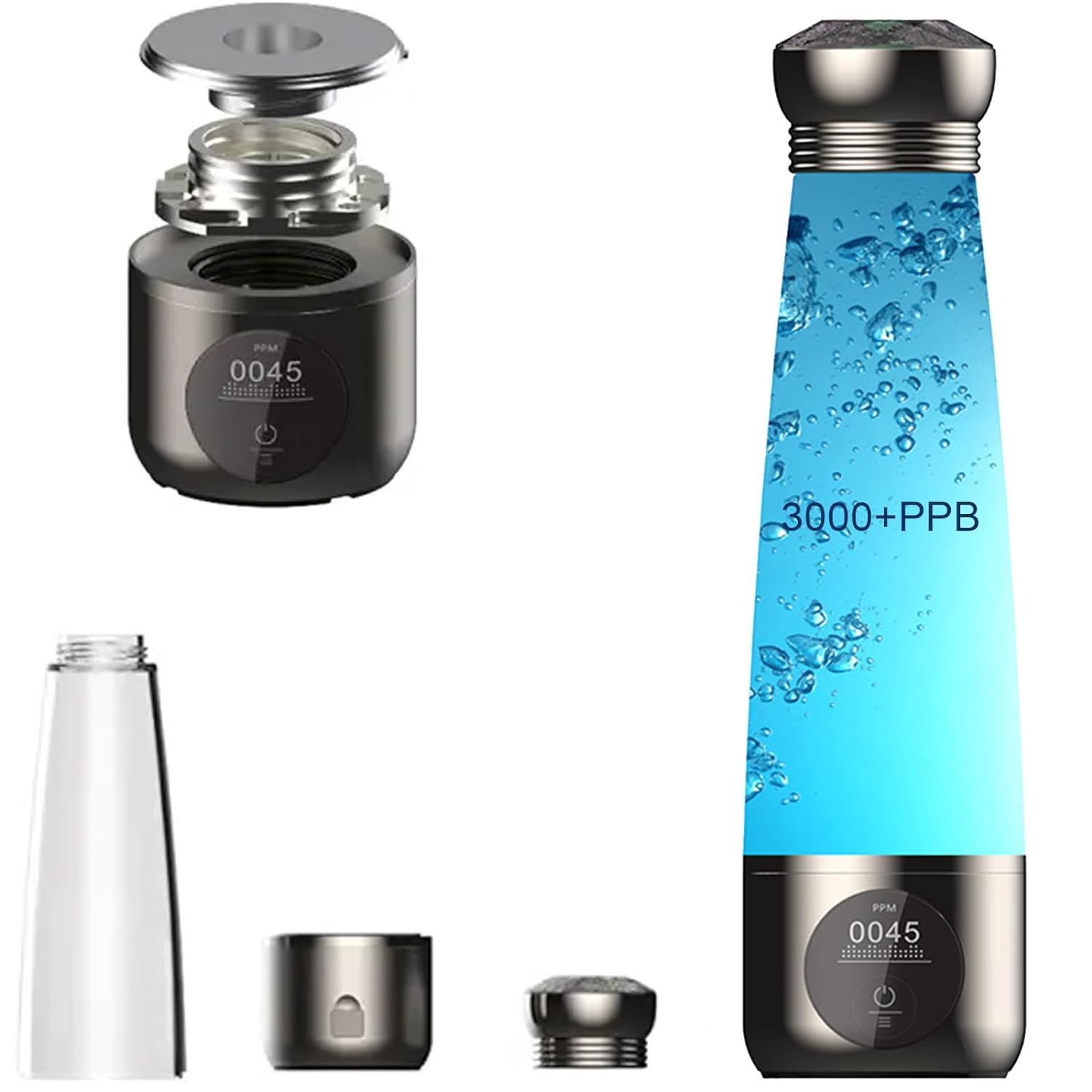 Hydrogen Water Bottle 3000ppb with PEM/SPE Tech for Home & Travel