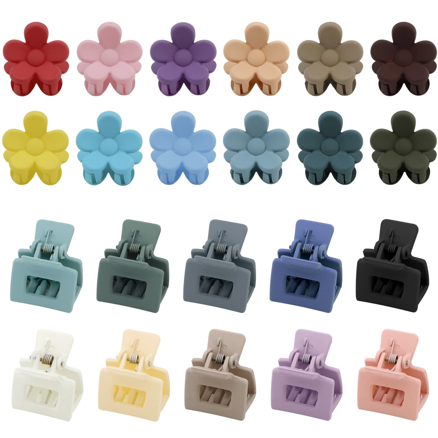 SuPoo Mini Flower Hair Clips Set - 22pcs Small Square Claw Clips for Thin Hair, Tiny Hair Accessories for Girls & Women | Perfect for School, Parties, Weddings & Daily Styling