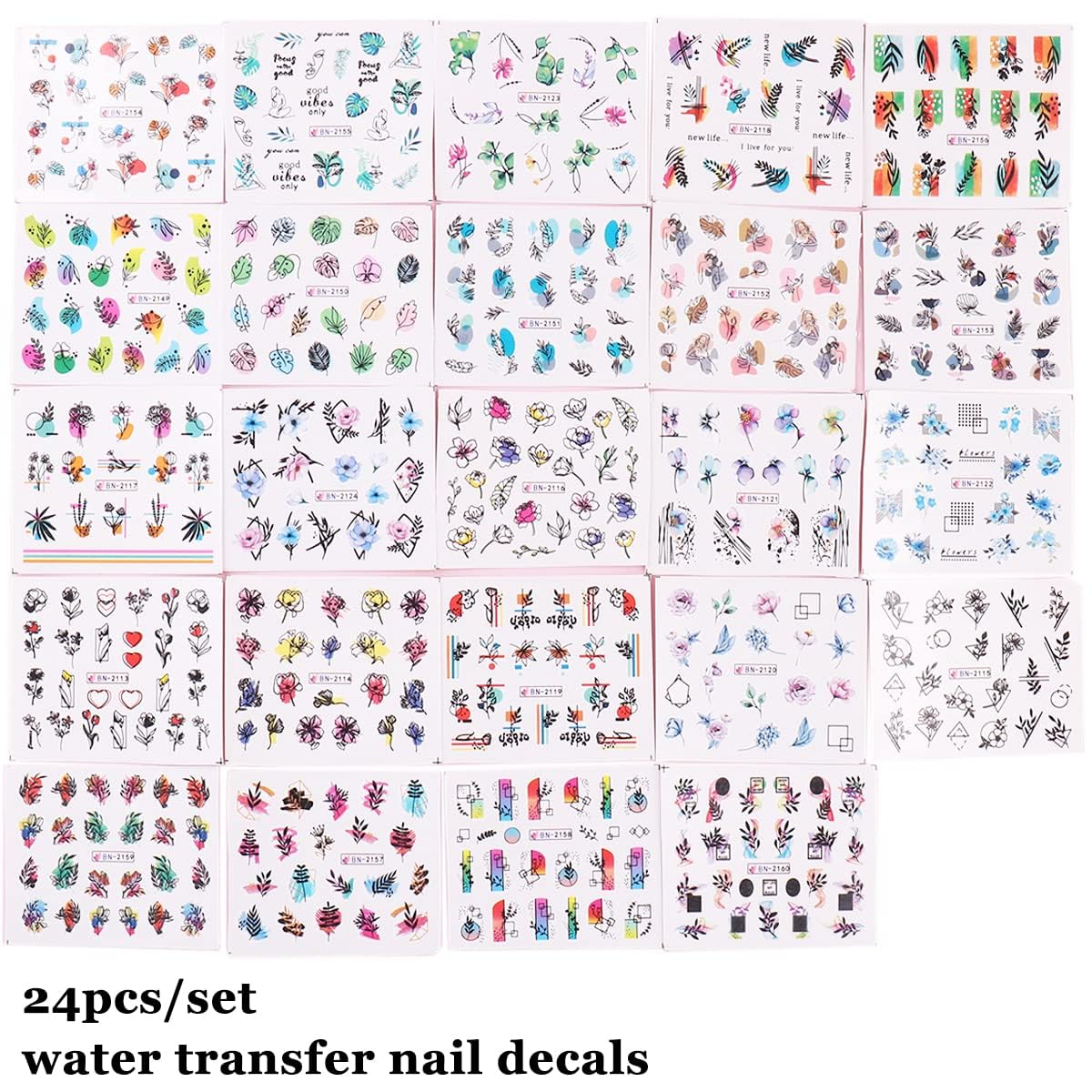 Floral Butterfly Nail Stickers - 24 Sheets Water Transfer Decals for Summer Nail Art | Leaf, Geometric & Line Designs | DIY Manicure & Pedicure Supplies | Perfect for Parties, Weddings & Salon Use