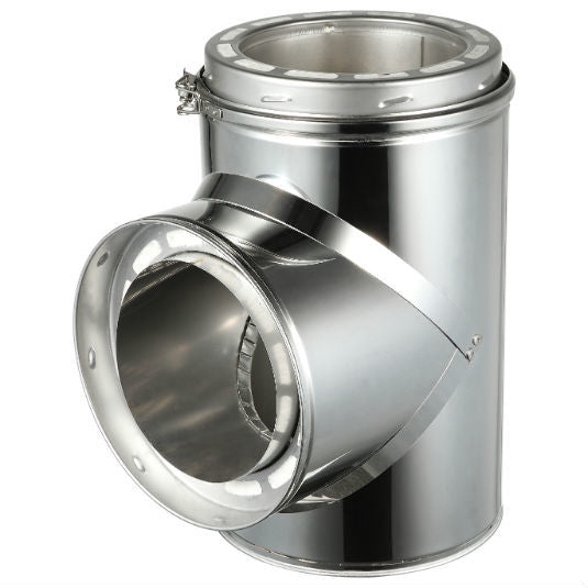 AllFuelHST Stainless Steel Tee with Clean Out Cap - 6 Inch Inner Diameter Chimney Pipe Connector for Wood Stove, Fireplace & Pellet Stove Venting Systems - Perfect for Home Heating & Outdoor Camping Use