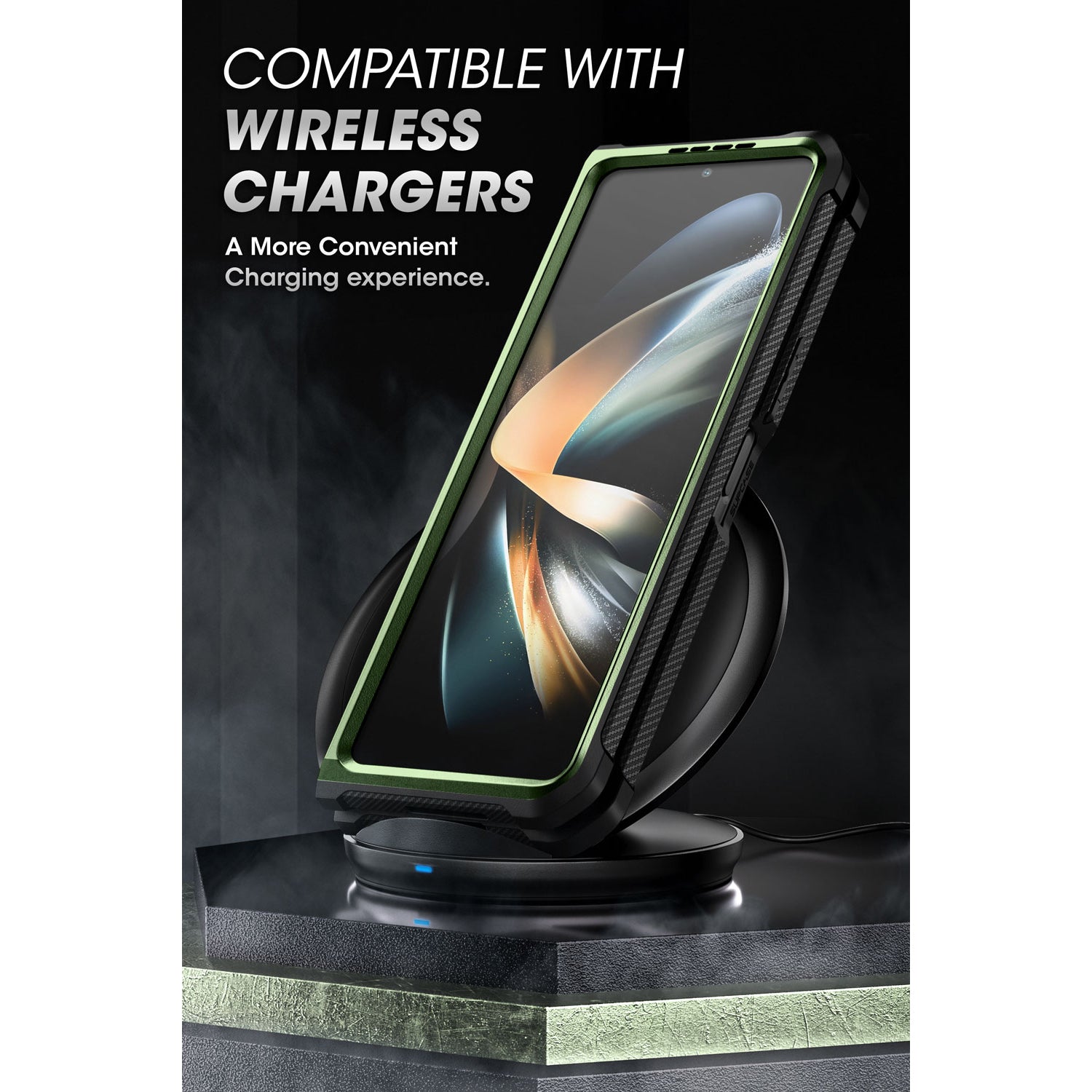 Samsung Galaxy Z Fold 4 Case with Built-in Kickstand & Screen Protector - Dark Green Protective Cover for Work, Travel & Daily Use
