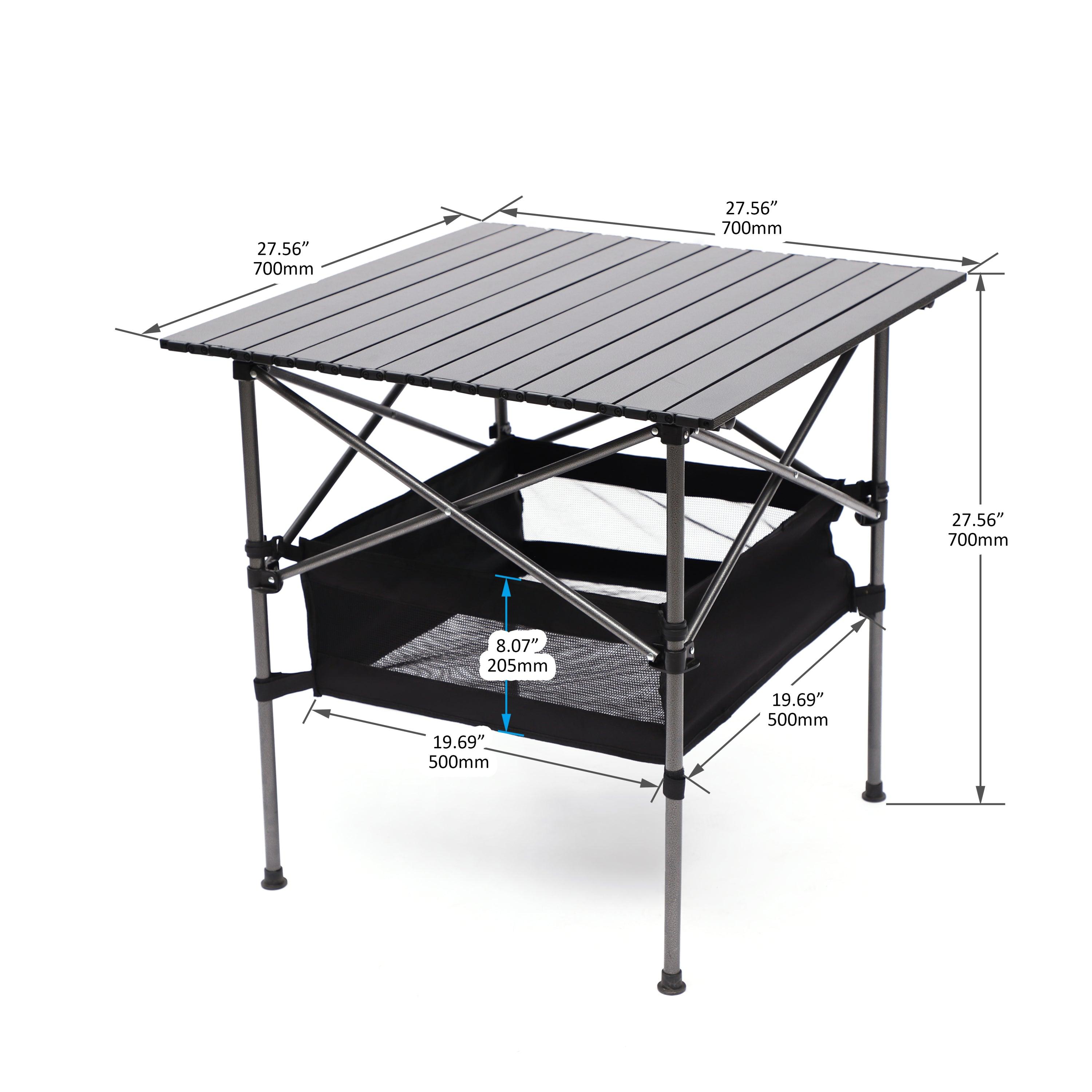 Lightweight Aluminum Folding Outdoor Table with Carrying Bag - Portable Roll Up Square Table for Camping, Picnics, Beach, Backyard, BBQ, Party (27.56x27.56x27.56 Inches, Black) - Perfect for Outdoor Adventures, Tailgating & Small Space Living