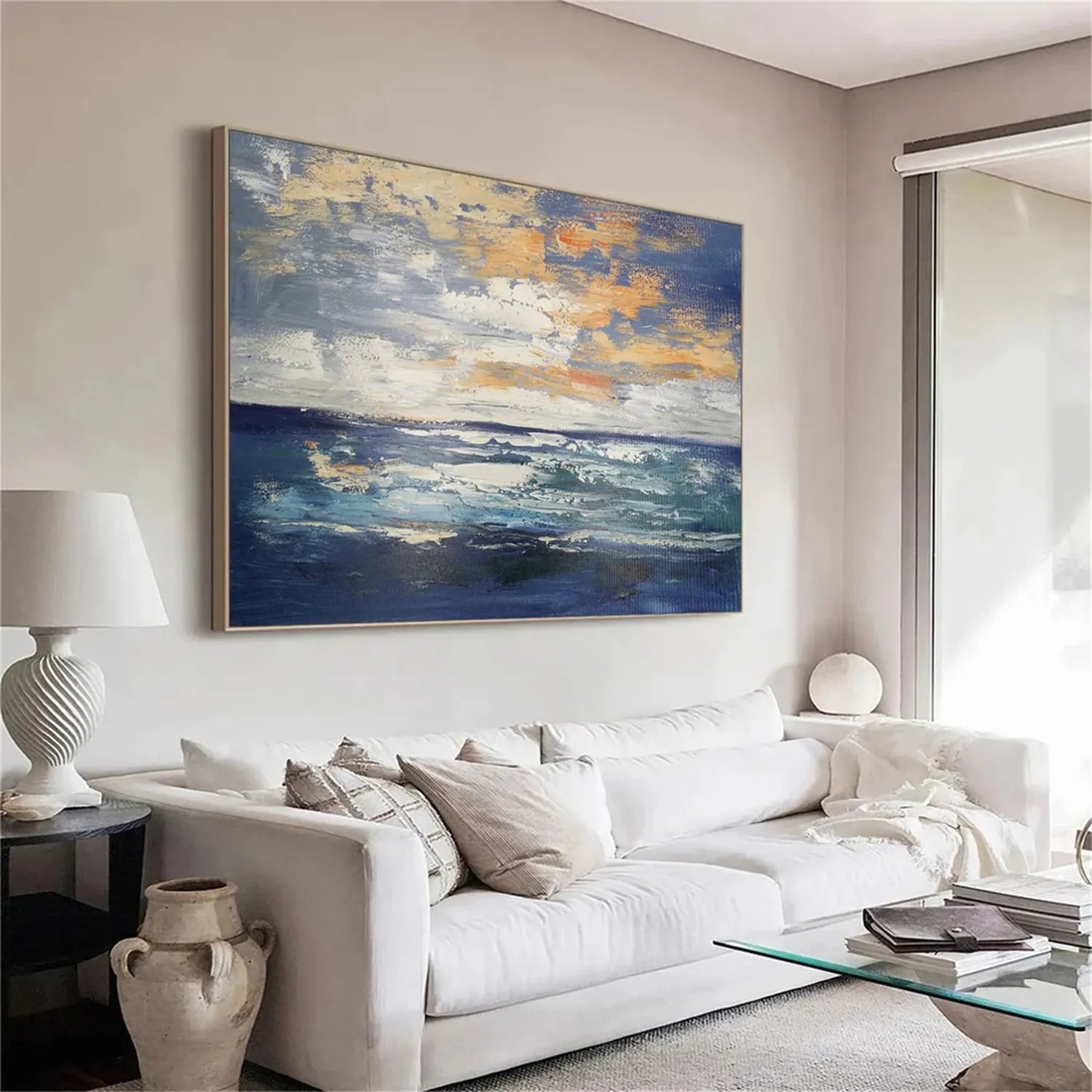 Ocean and Sky Painting #OS 179 - Handmade Canvas Wall Art for Home & Office Decor - Perfect for Living Room, Bedroom, or Office Wall Decor