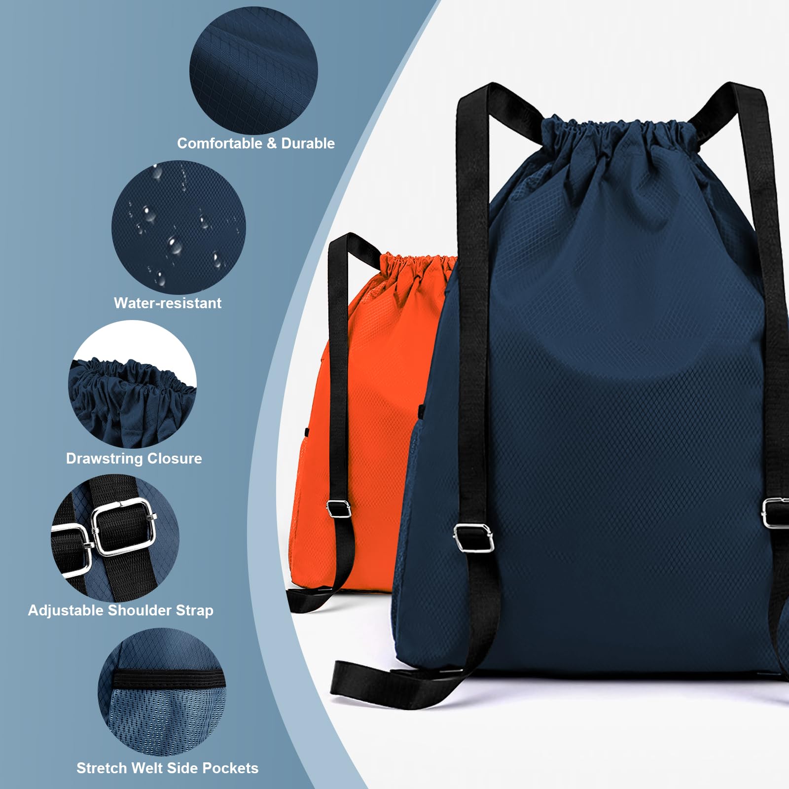 **Lightweight Drawstring Backpack for Gym & Sports - Small Water-Resistant Sackpack with Wet/Dry Compartment - Basketball, Swim & Soccer Essentials Bag for Men & Women (Navy Blue, Size L) - Perfect for Workouts, Travel & Outdoor Activities**