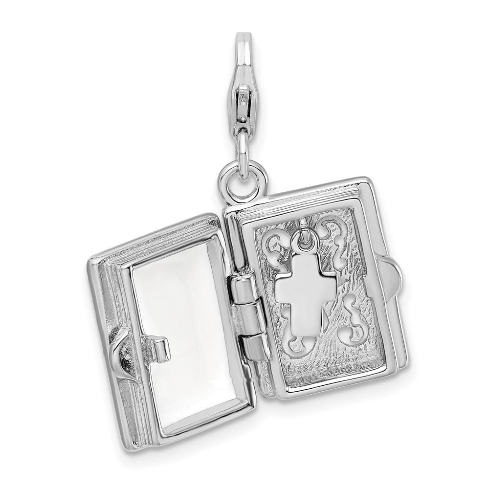925 Sterling Silver 3D Enameled Bible Lobster Clasp Pendant Necklace - Religious Jewelry Gift for Women & Men (39mm x 13mm) - Perfect for Church, Baptism, Confirmation & Daily Wear
