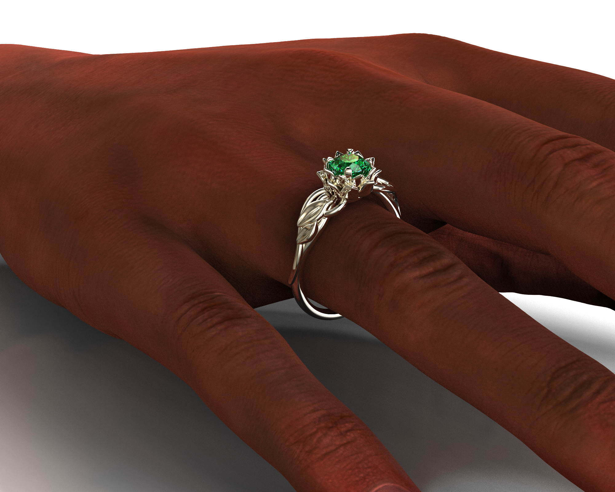 14K White Gold Lotus Flower Emerald Engagement Ring for Women - Elegant Vintage Style Wedding Band, Perfect for Proposals, Anniversaries & Special Occasions