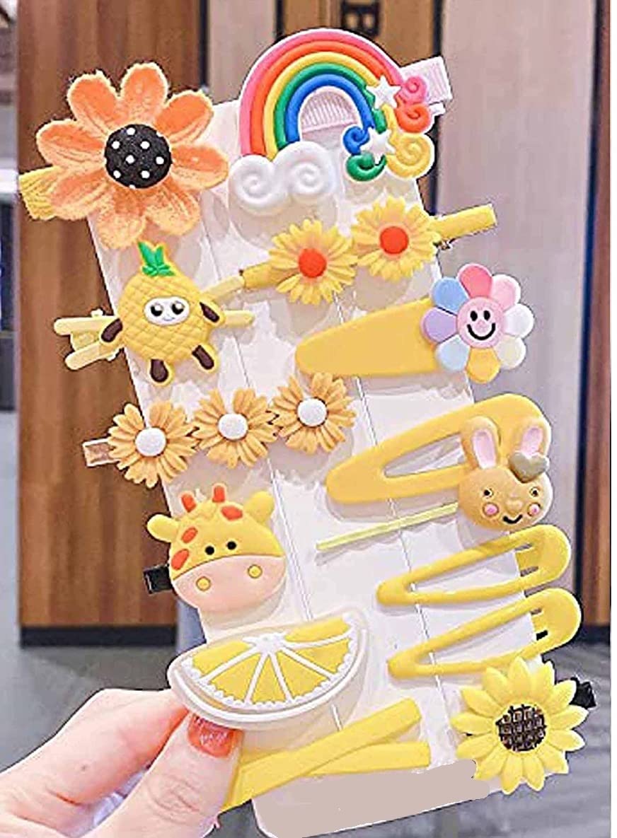 12 PCS Cute Hair Clips for Baby Girls - Unicorn, Ice Cream, Cartoon, Rainbow, Flower & Animal Hair Barrettes | Hair Accessories for Toddlers & Kids | Perfect for School, Parties & Daily Styling
