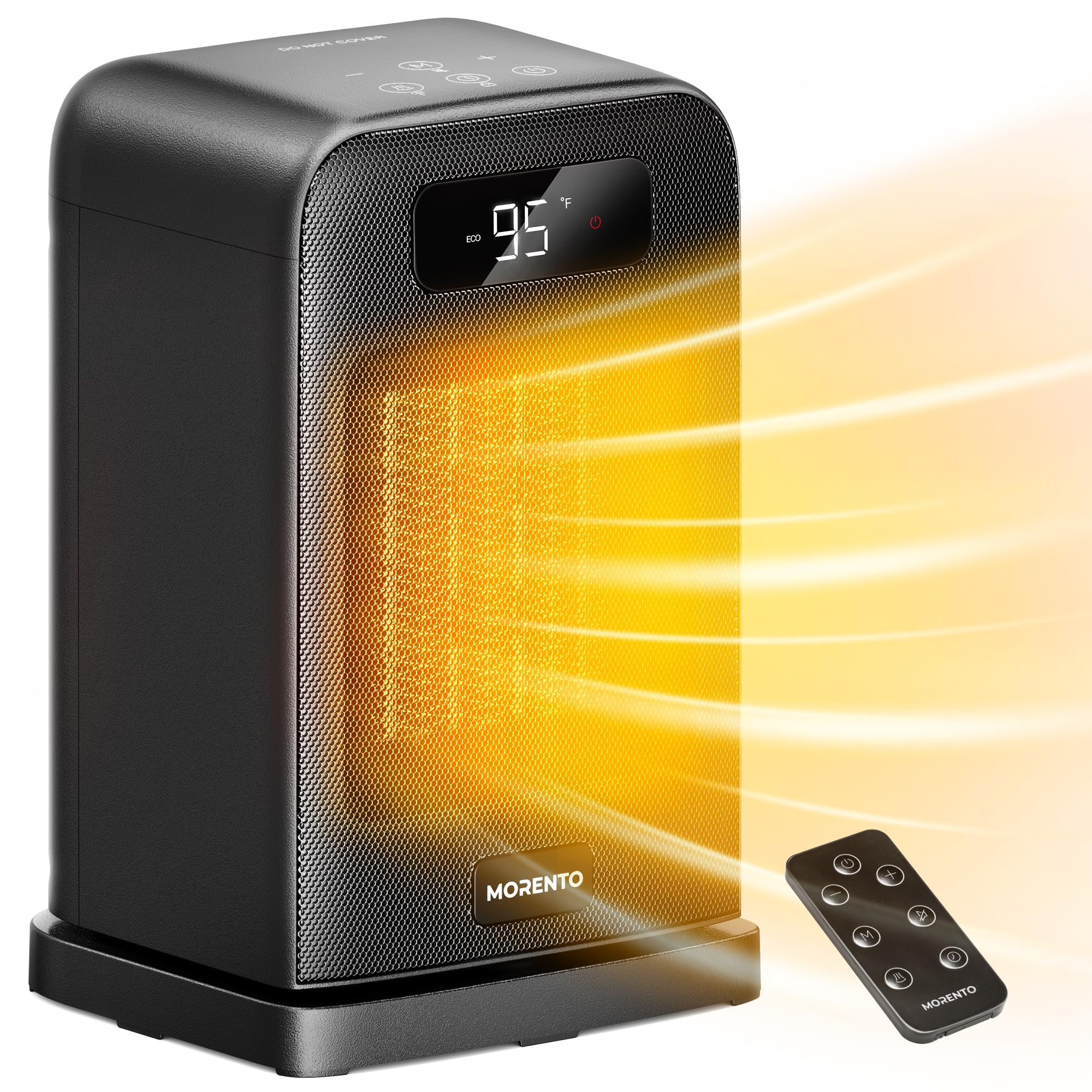 MORENTO 1500W Electric Space Heater with Thermostat - Portable Desk Heater for Indoor Use, 3 Heat Settings & Fan Mode, Compact Personal Heater for Office, Bedroom, Home (Black) - Perfect for Winter Warmth & Energy Efficient Heating