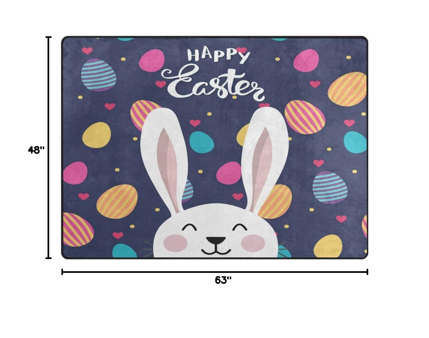 ALAZA Happy Easter Rabbit Polka Dot Egg Area Rug - 5'3 x 4' Soft Non-Slip Floor Mat for Living Room, Bedroom, Nursery - Easter Decor & Spring Home Decoration