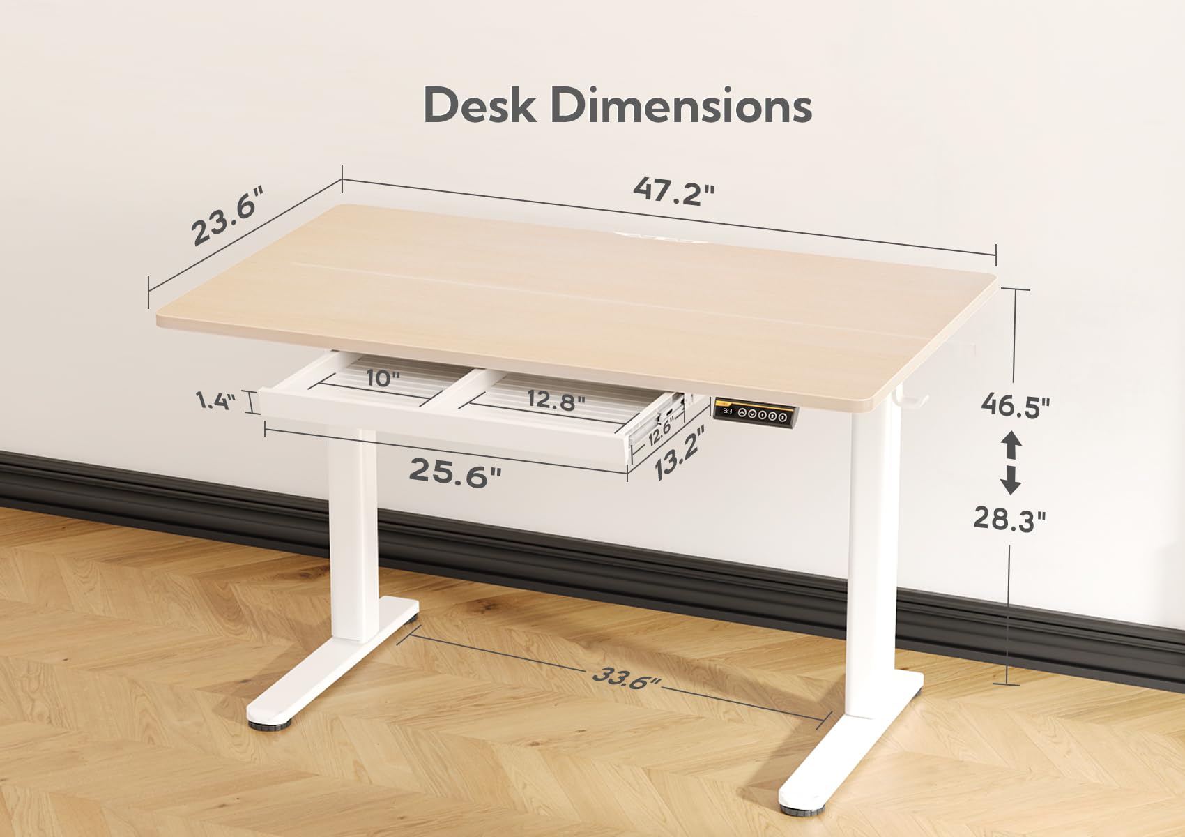 Claiks Electric Standing Desk with Drawers - 48 Inch Adjustable Height Sit Stand Computer Workstation in Natural Wood - Perfect for Home Office, Gaming Setup & Remote Work