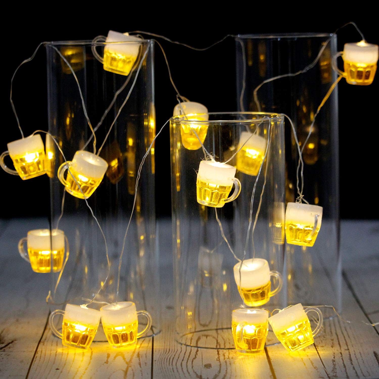 Christmas LED String Lights with Remote & Timer - USB/Battery Powered Indoor Fairy Lights for Holiday Decor, 15 Beer Mug Shaped Bulbs - Perfect for Christmas Tree, Home Party, Thanksgiving & Winter Decorations