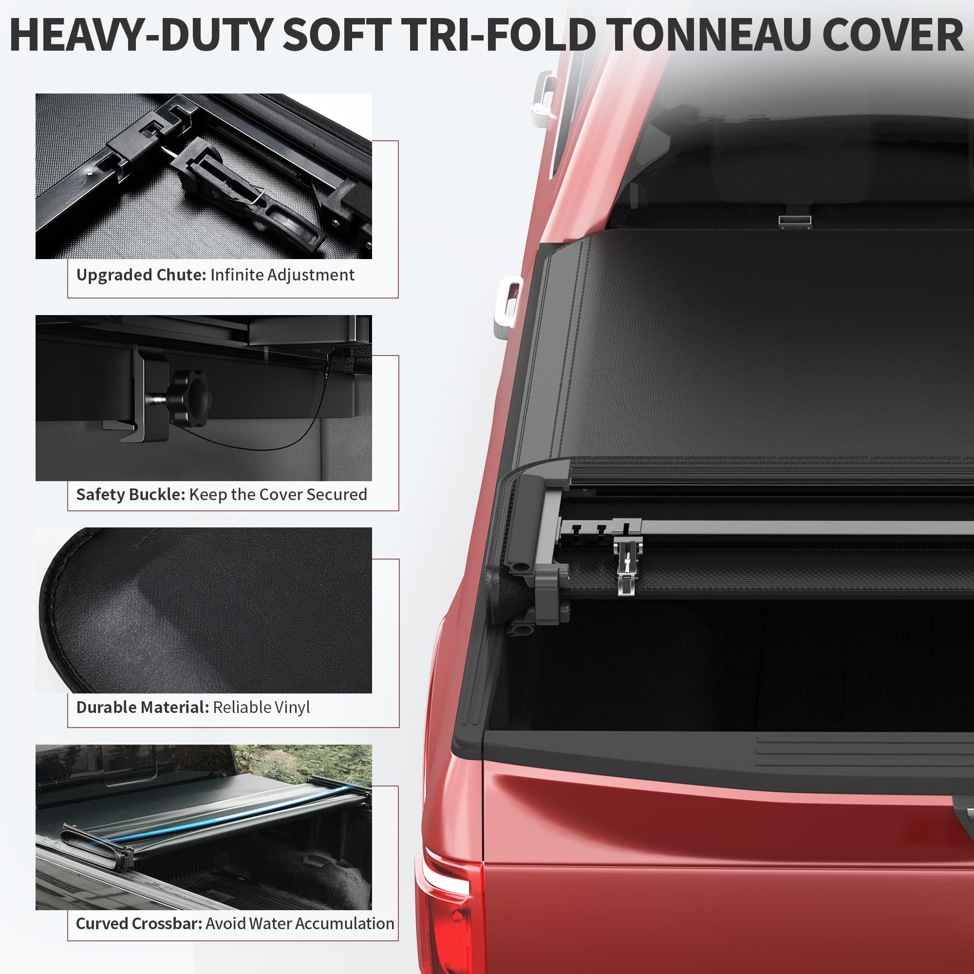 **oEdRo Soft Quad Fold Truck Bed Tonneau Cover for 2014-2021 Toyota Tundra (Excl. Trail) 5.5 ft Bed - Fleetside with Deck Rail System | Weatherproof & Secure Cargo Protection for Pickup Trucks**