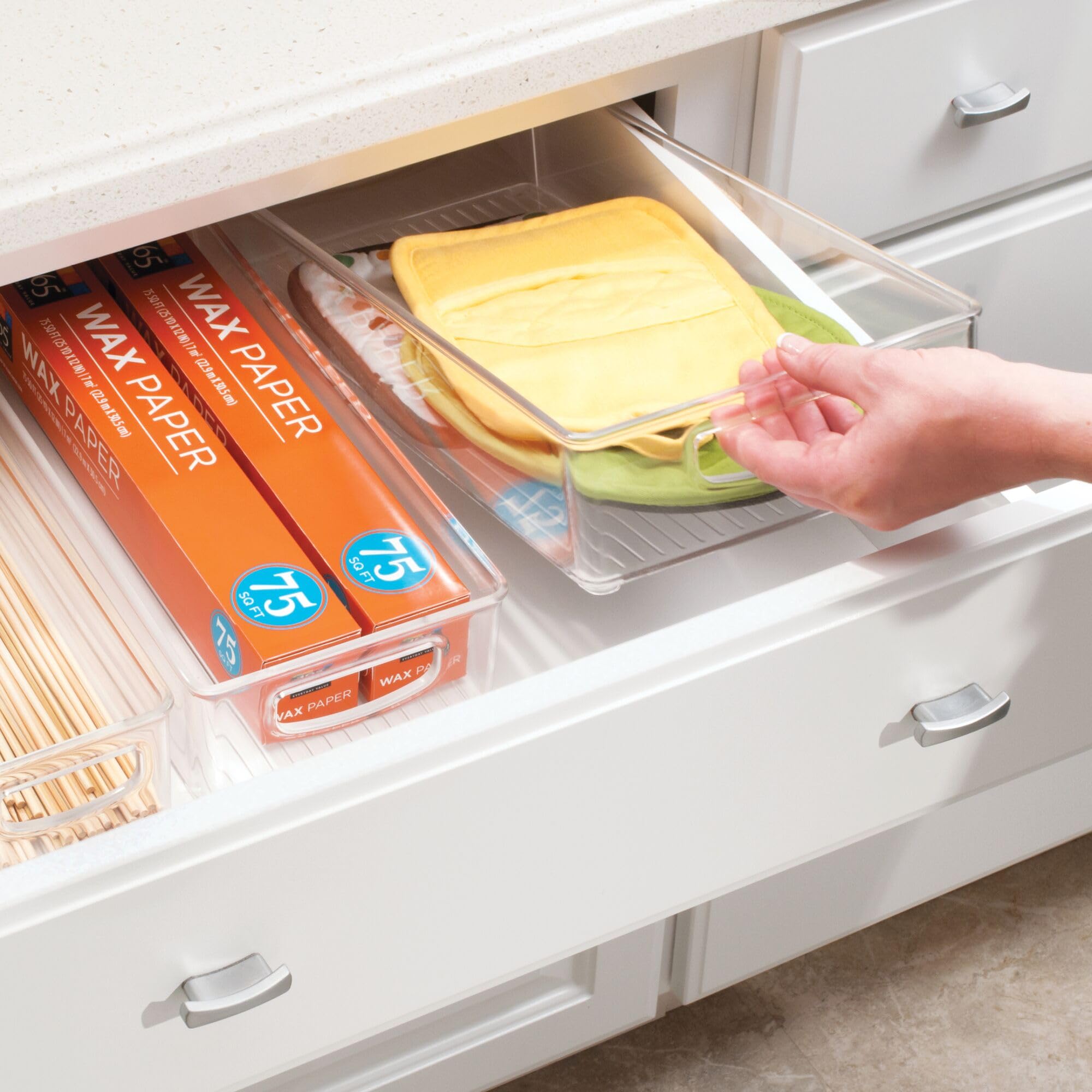 iDesign Linus Plastic Storage Bin with Handles - BPA-Free Clear Organizer for Kitchen, Fridge, Freezer, Pantry & Cabinet | Perfect for Food Storage, Spice Organization & Home Decluttering